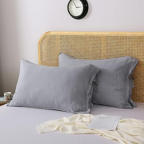 Miniatura 2 de S VICTORY SYMBOL Juego de 2 fundas de almohada 100% lino con cierre de corbata, fundas de almohada de tamaño estándar de 20 x 26 pulgadas, fundas de