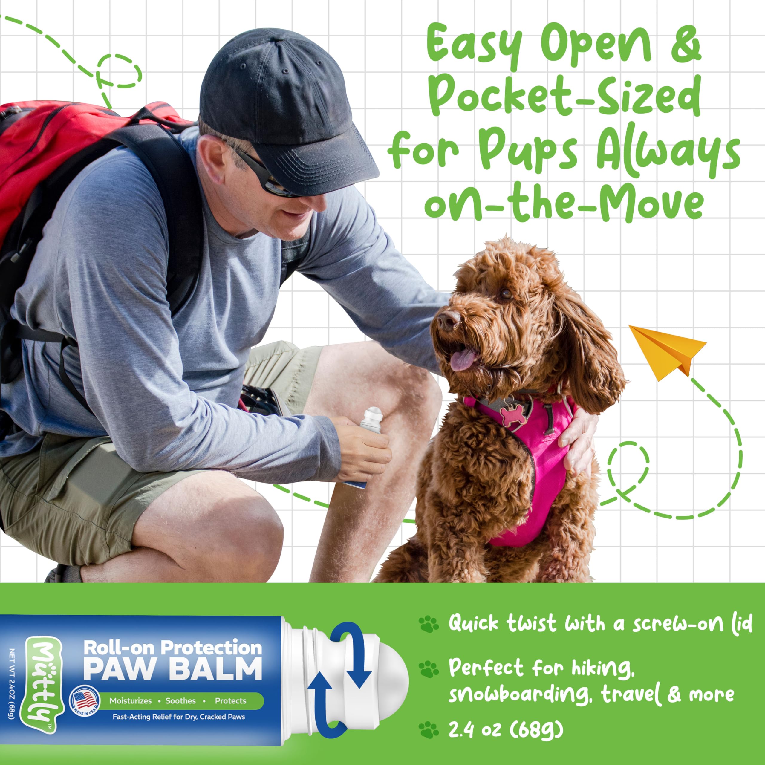 Roll-On Dog Paw Balm - Moisturizer & Soothing Protection from Snow & Hot Pavements - Snout Soother for Dogs - Easy & Fast to Apply, Natural, Non-Toxic, Food-Grade, Lick-Safe Wax - image 5