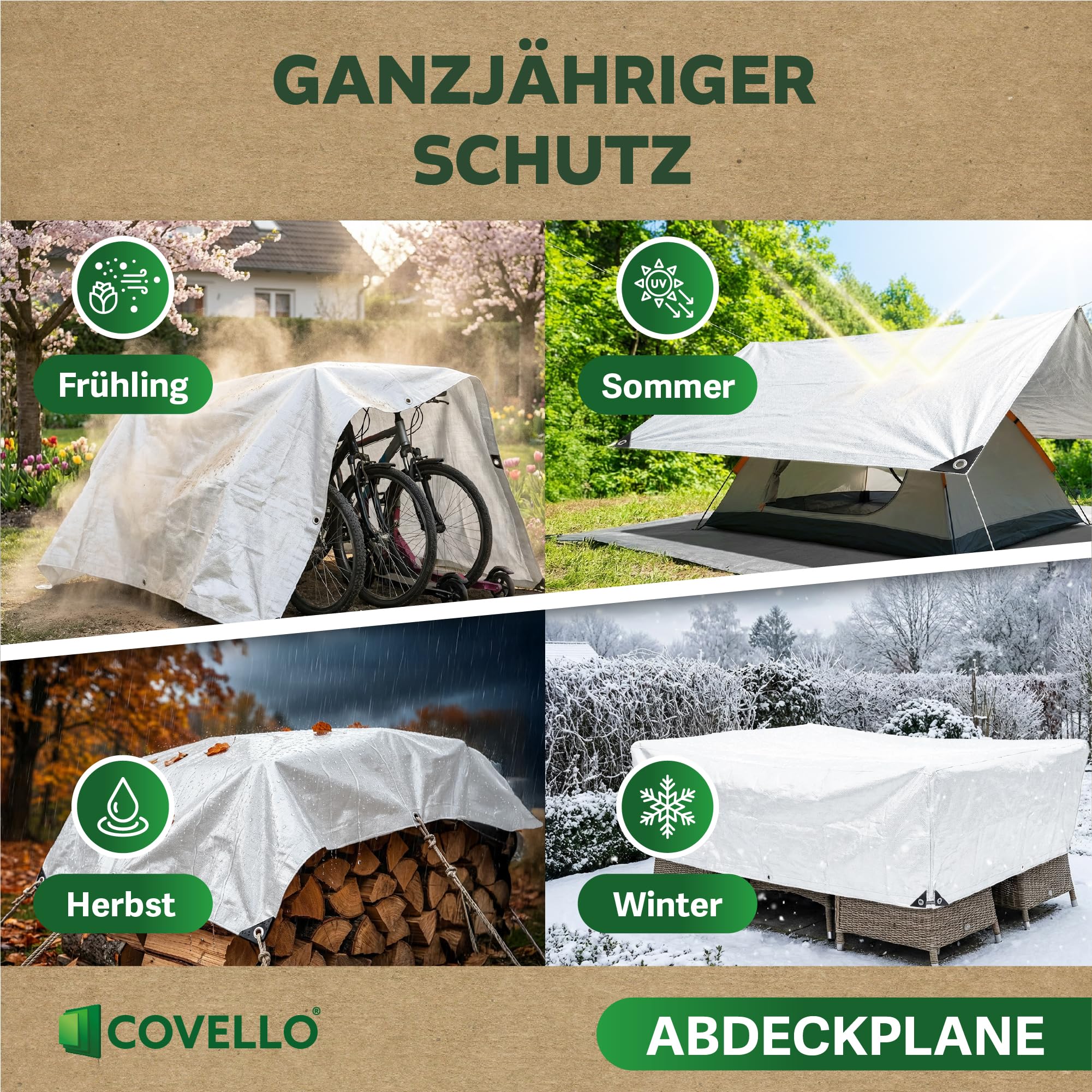 Covello Telo impermeabile esterno 90g/m² Classic Line | Telo occhiellato 4m x 8m | Telo impermeabile | Resistente ai Raggi UV Agli Strappi | Telone multifunzionale per la protezione