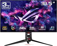 ASUS ROG Swift Monitor de jogos OLED 4K de 32 polegadas (PG32UCDM) - UHD (3840 x 2160), QD-OLED, 240Hz, 0,03ms, compatível com G-SYNC, dissipador de calor personalizado, filme de grafeno, 99% DCI-P3,