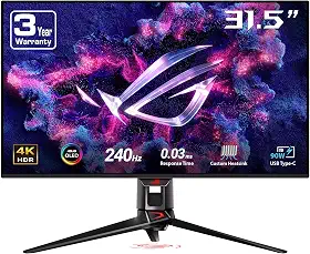 ASUS ROG Swift Monitor de jogos OLED 4K de 32 polegadas (PG32UCDM) - UHD (3840 x 2160), QD-OLED, 240Hz, 0,03ms, compatível com G-SYNC, dissipador de calor personalizado, filme de grafeno, 99% DCI-P3,
