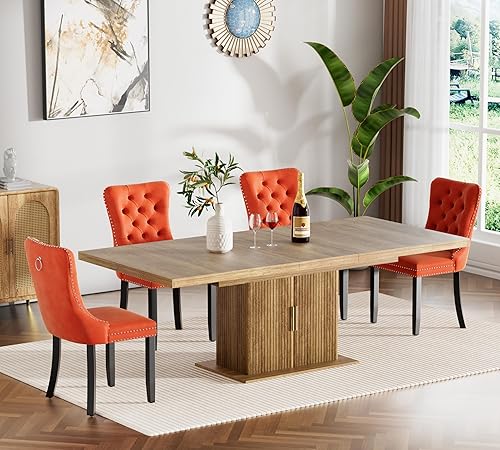 Miniatura 45 de Juego de mesa de comedor extensible para 8, mesa de comedor expandible de 78.74 pulgadas con 8 sillas tapizadas acolchadas amarillas, mesa grande