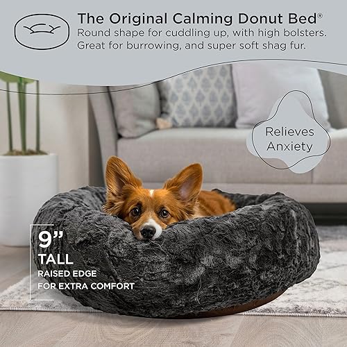 Miniatura 5 de Best Friends by Sheri The Original Calming Donut - Cama para gatos y perros con piel de lujo, color visón carbón, tamaño M, 30 x 30 pulgadas