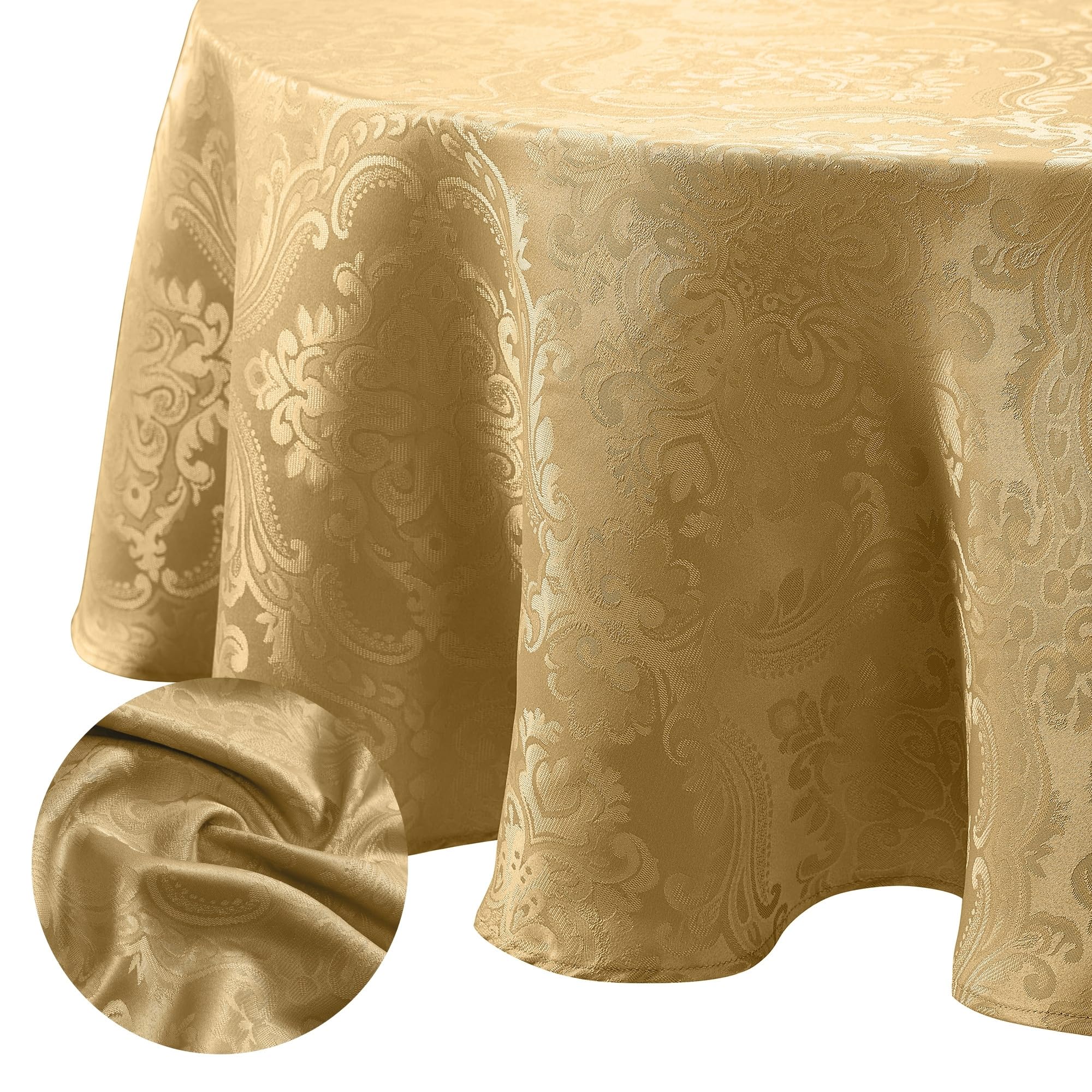 Elrene Damask Tablecloth, Polyester, Gold, 84" x 60" (Oval), 84 x 60 inch (Oval) - Image 2