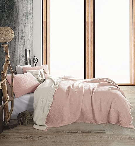 Miniatura 10 de Funda de cama rústica de gasa suave de 4 capas de algodón puro, colcha suave, manta de muselina, manta ligera, de gran tamaño, tamaño King, tamaño