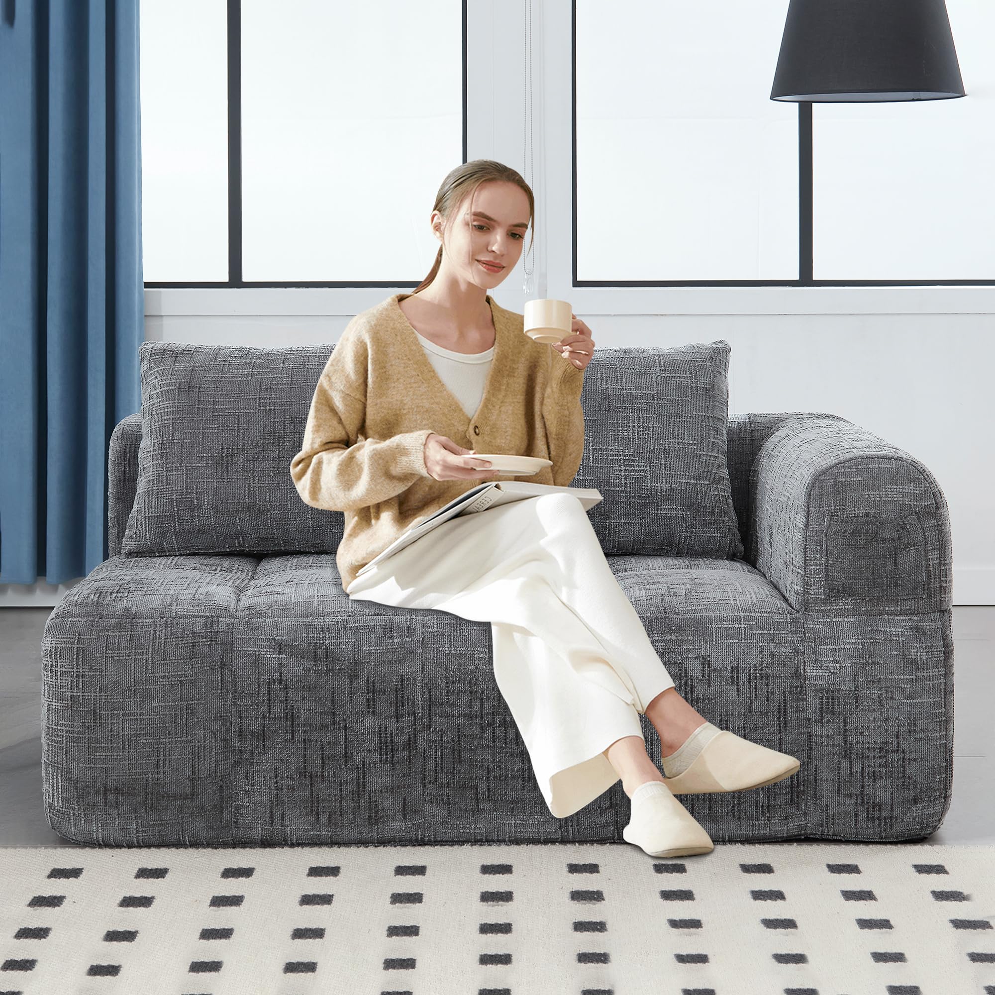 Oversized Cloud Sofa Couch, 62.2" Comfy Loveseat Deep Seat Chaise Lounge, Upholstered Chenille Boucle Couch Modern Sleeper Sofa for Living Room, Grey(Same cloud couch light grey)