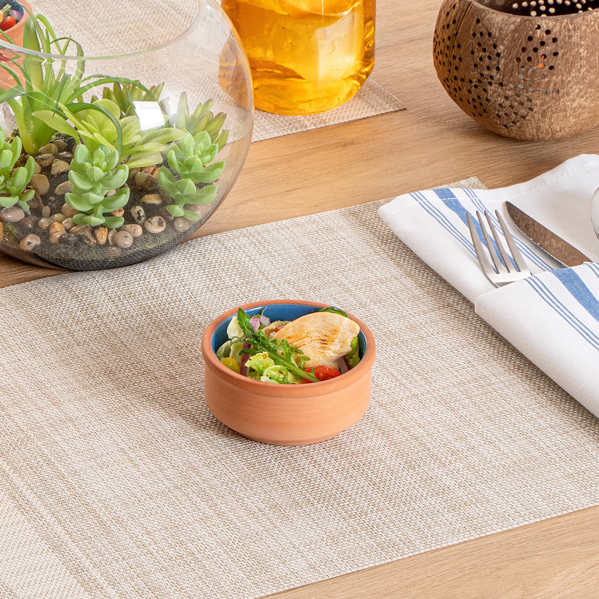 Restaurantware -Terra Tek - Cazuelas in terracotta, 76,5 g, 10 pentole in argilla smaltata blu per cucinare, pronte per il forno, microonde, pentole in terracotta, lavabili in lavastoviglie, per