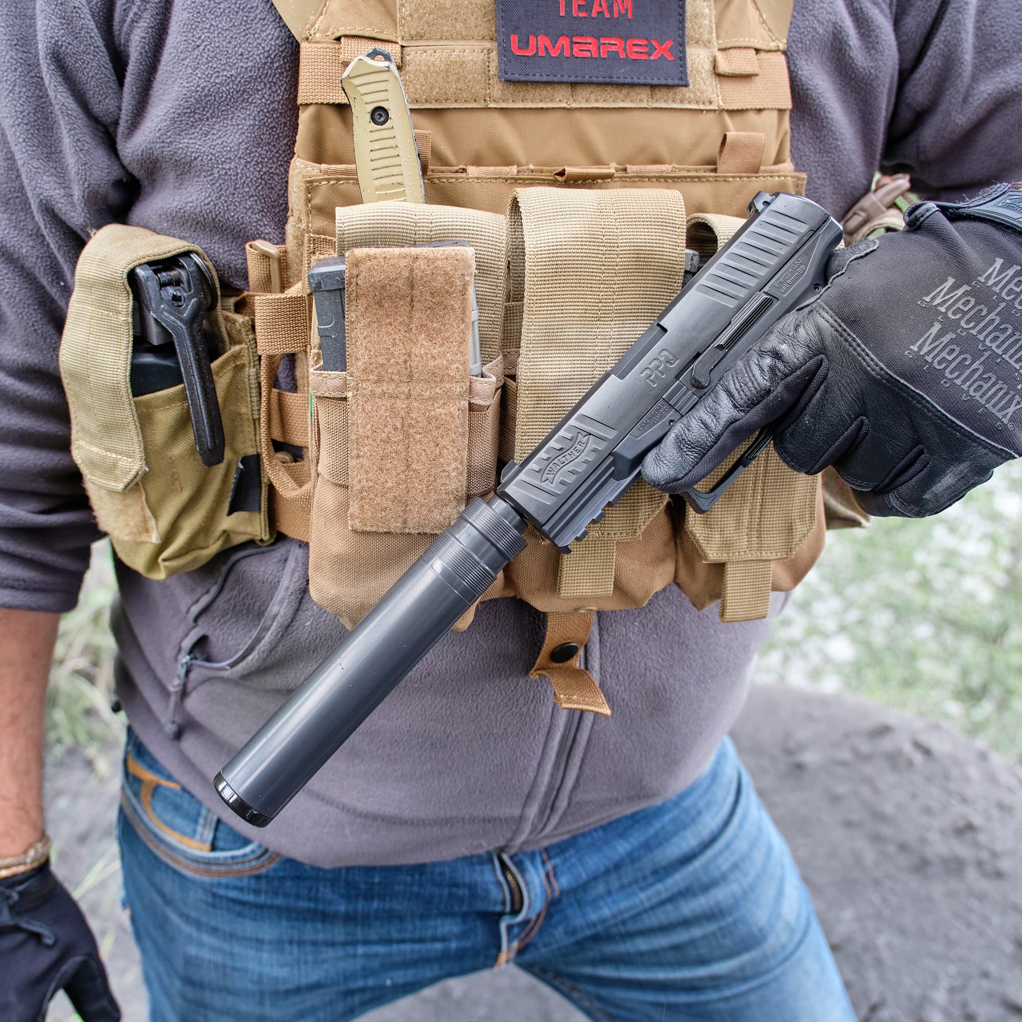 Umarex Walther PPQ Navy BK Spring + Chargeur supp. + Silencieux 0.5J Adulte Unisexe, Noir, Taille unique