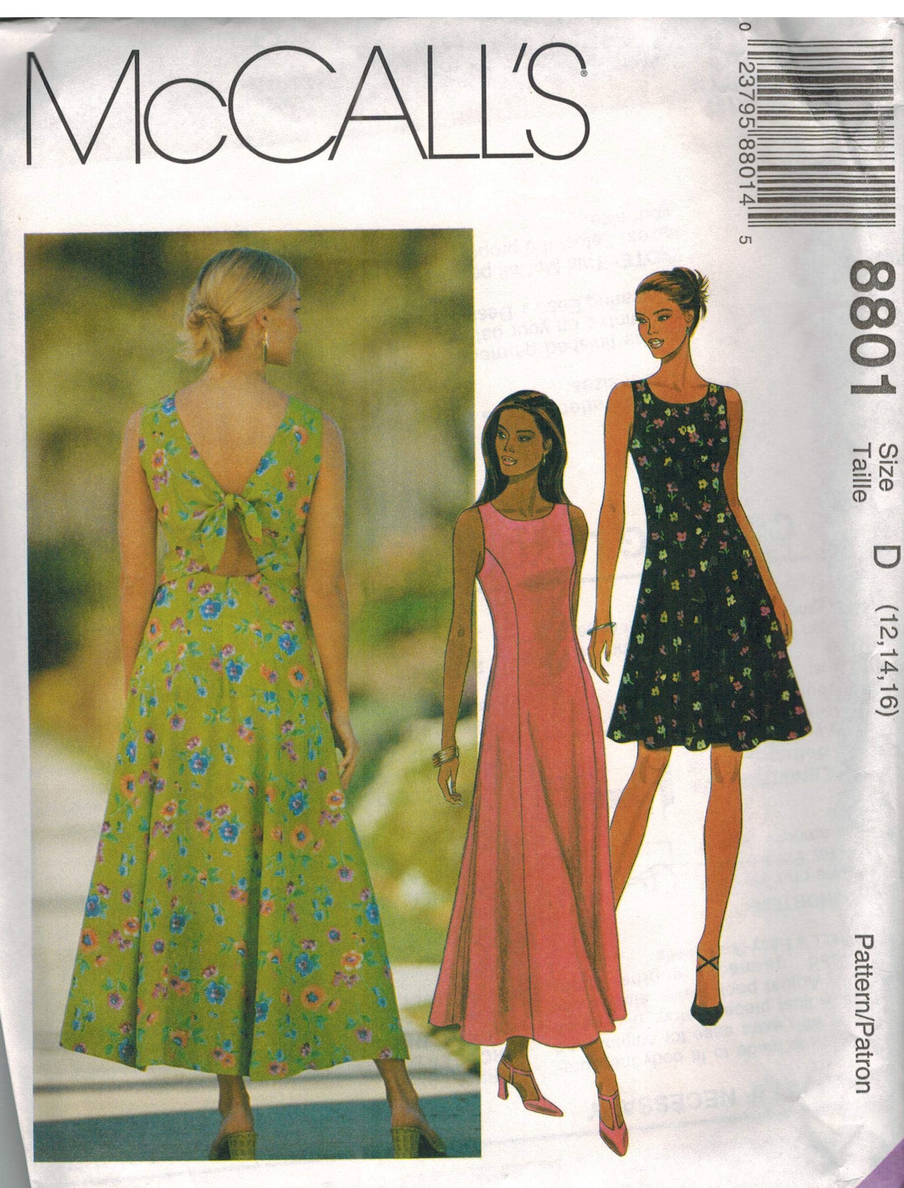 Amazon.com: McCalls Sewing Pattern 801 Misses 10,12,14 Dress with Back  halter bodice : Arts, Crafts & Sewing