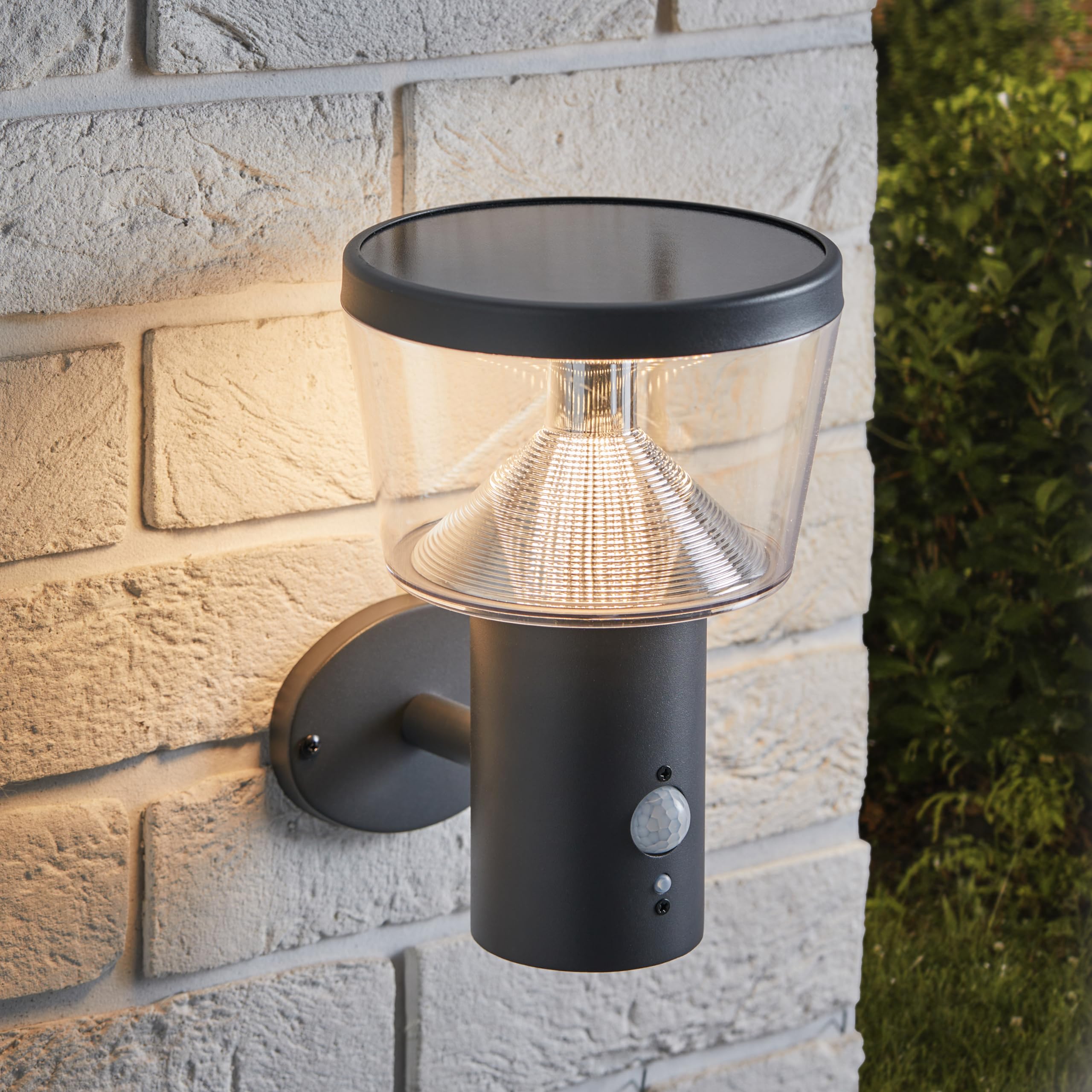 Lights4fun Outdoor Solar Powered Anthracite Stainless Steel Metal Wall Light with Motion Sensor IP44 Rated for Outdoor Use