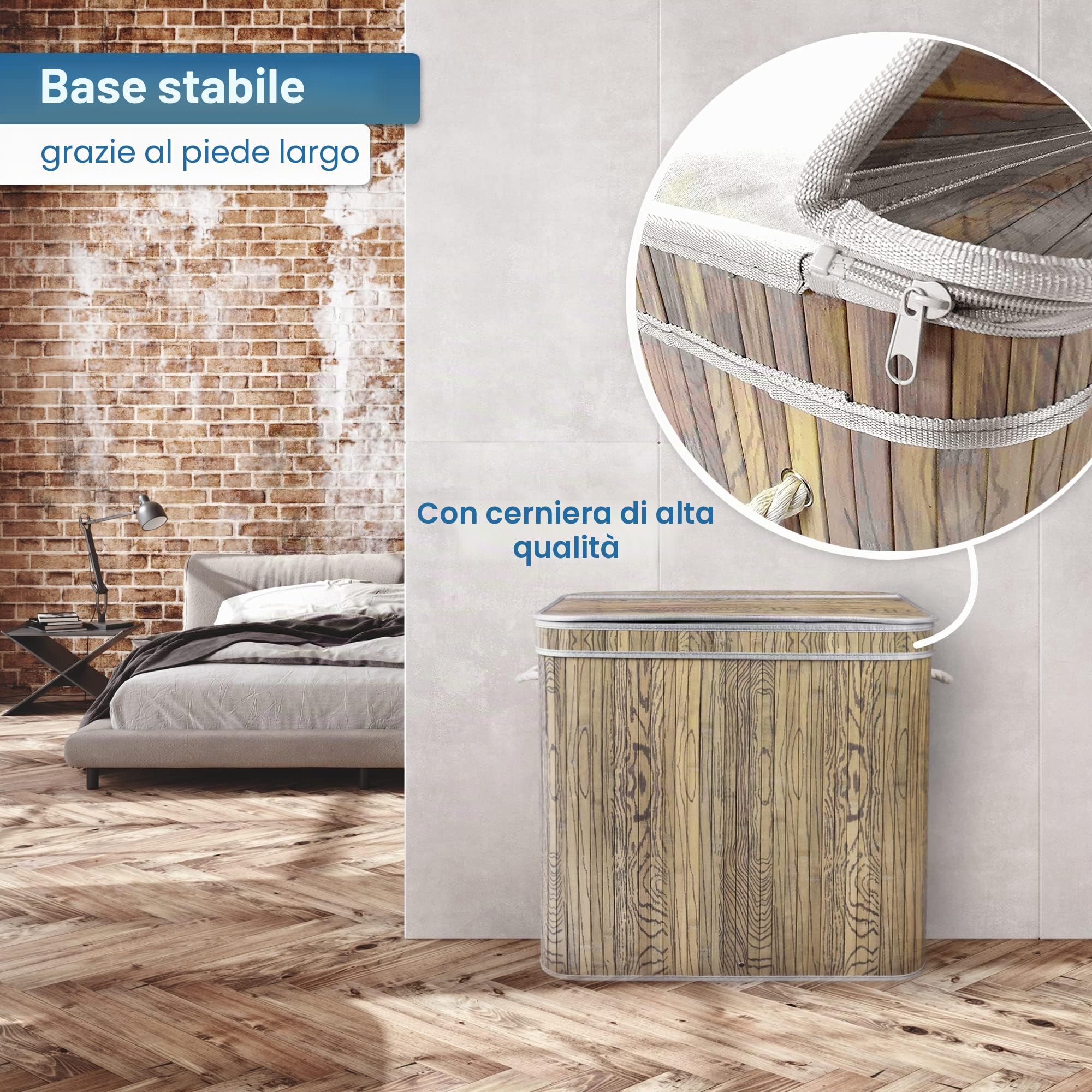 osoltus - Cesto portabiancheria in bambù, grigio, 3 misure, Poliestere, 3 vani