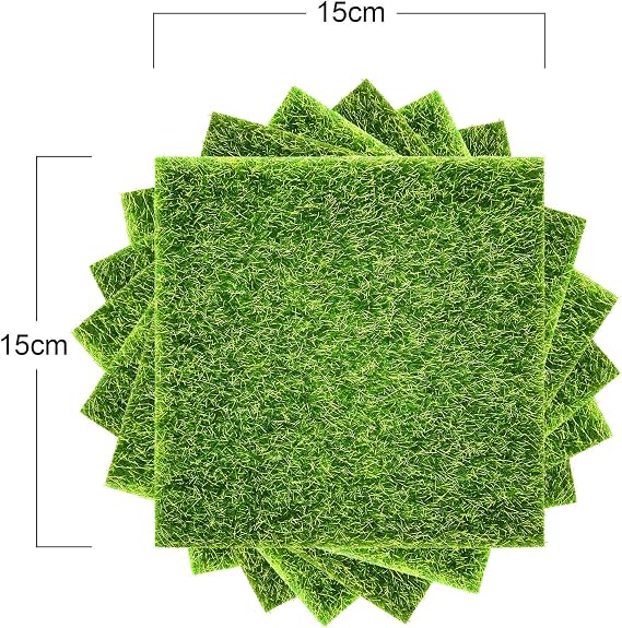 8 Packs Fake Grass for Crafts Diorama Grass Garden Artificial Moss Dollhouse 6 x 6 Inches Miniature Ornament Artificial Turf DIY Fairy Lawn Decoration Diorama Supplies