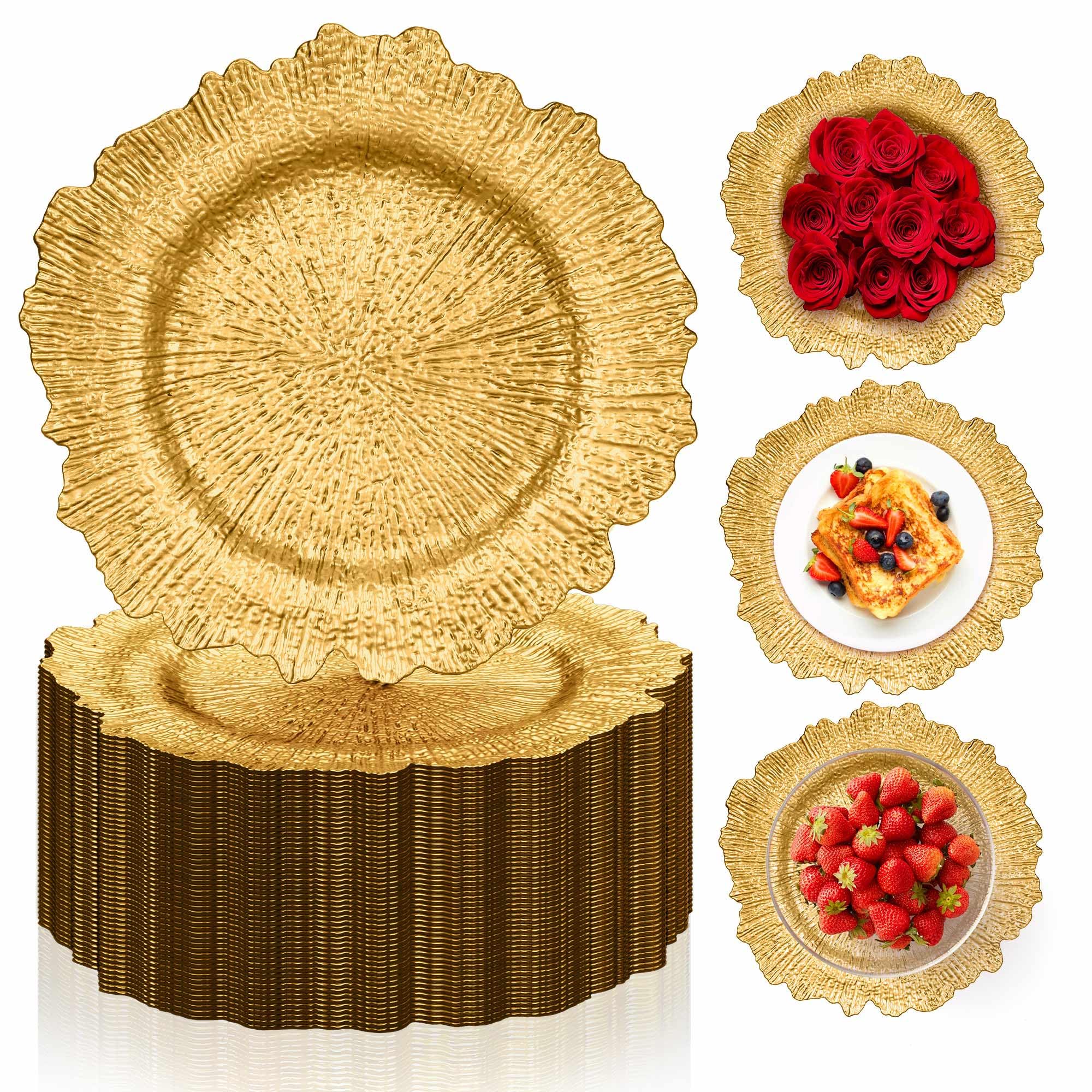 Photo 1 of Gereat Gold Charger Plates Bulk 100Pcs, 13" Gold Reef Chargers for Wedding