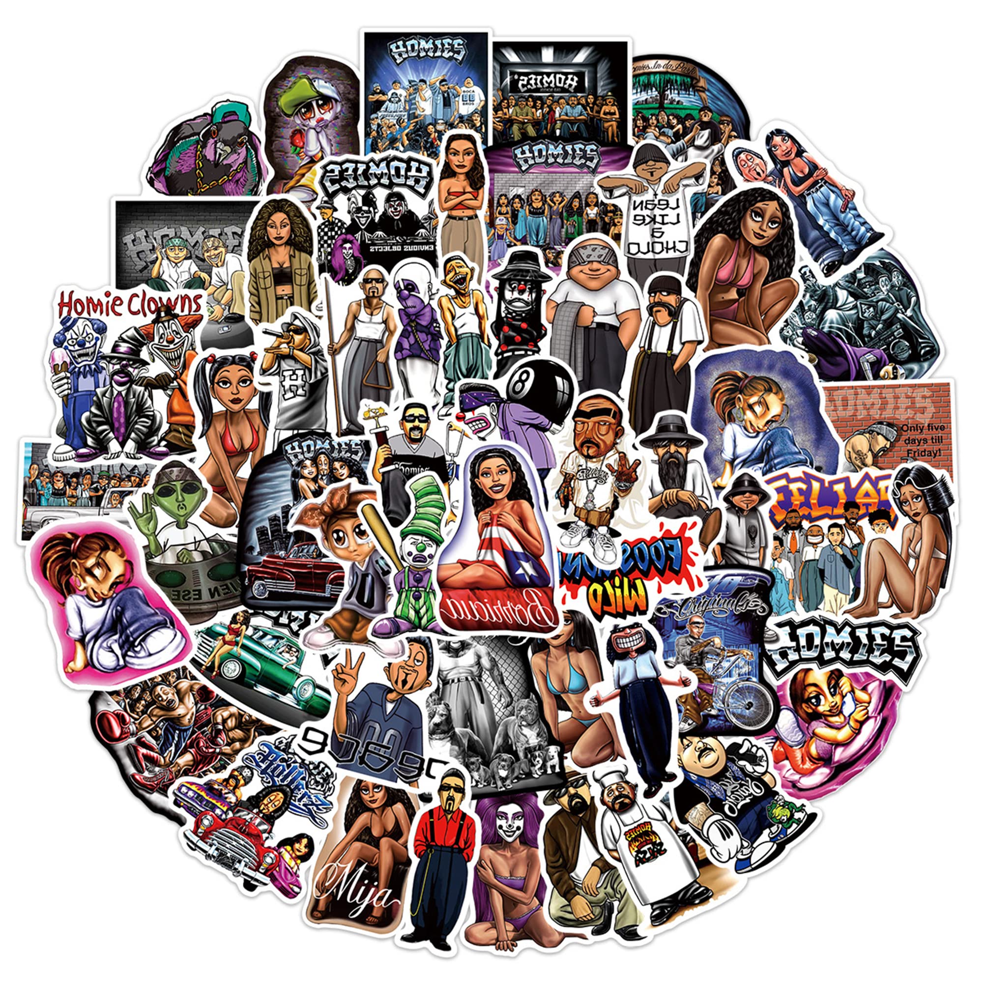 Homies Stickers, 100PCs, Cool Aesthetic Vinyl Stickers and Decals, Laptop Water Bottle for Hydro Flask, Car, Planner, Skateboard, Kids, Toddlers, Adults, Holiday Gifts Stickers[Homies100]