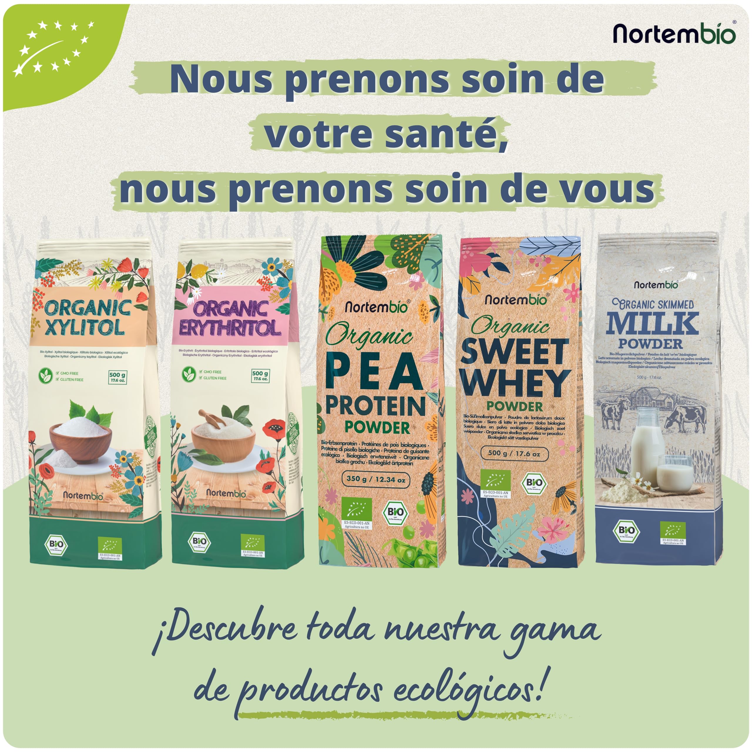 Nortembio Protéine de Pois ISO 700 g Biologique. Sans Saveur. Origine 100% Naturelle. Protéine de Pois Isolée pour Végétaliens. En Poudre. Sans Sucres, sans OGM, sans Gluten.