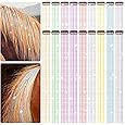 XunYee 50 Pcs Bling Pony Hair Tinsel Colorful Mane and Tail Glitter Strands Extensions Heat Resistant Rainbow Tinsel Hair Extensions Accessory for Western Horse Lovers Parties Show Supplies, 23.6''
