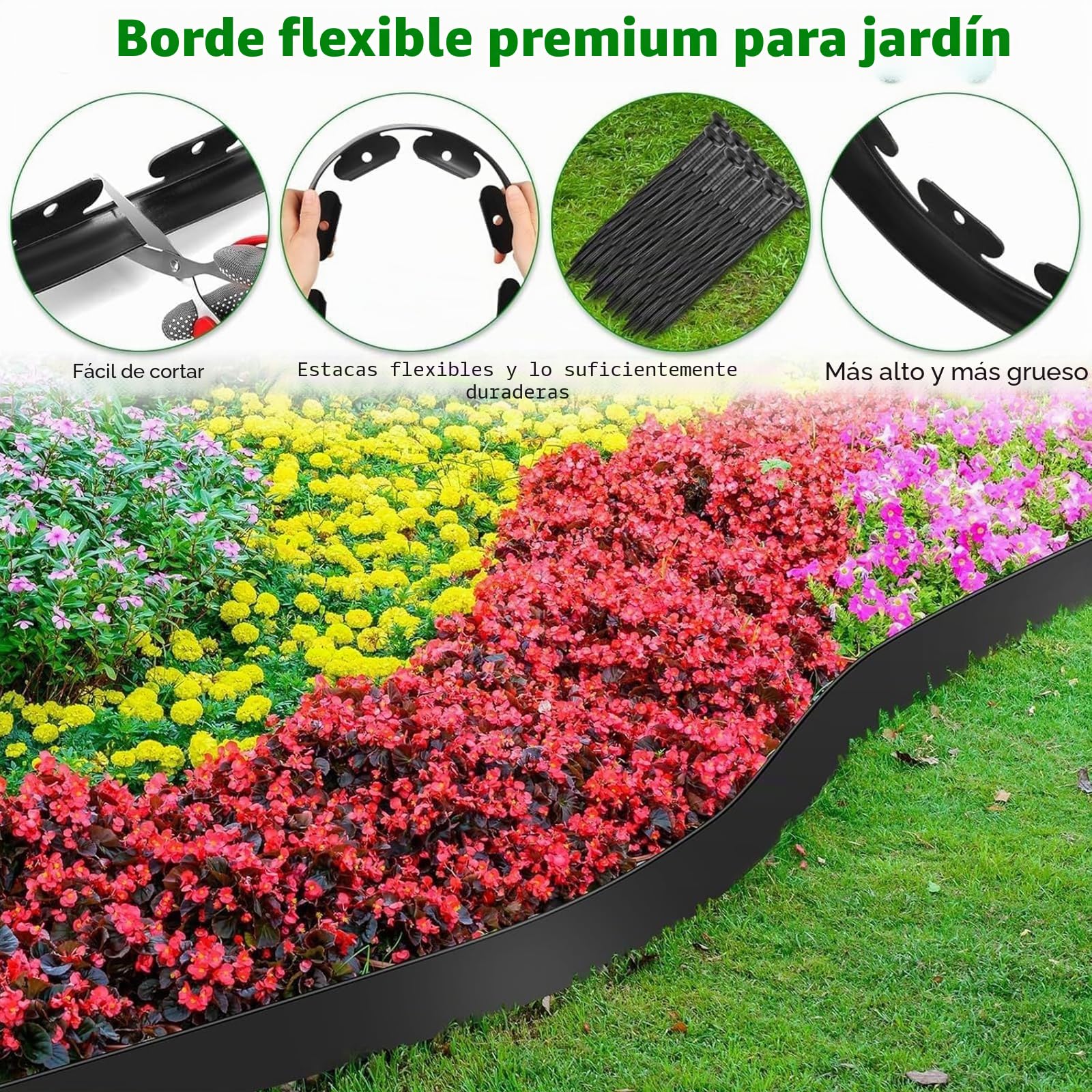Borde De CéSped En Forma De L, Tira De 10 M con 30 Estacas De FijacióN, Ideal para Aislar CéSped Y Piedras, Y para Crear Zonas Verdes En Jardines Y Parques (Negro, Altura 5 cm)