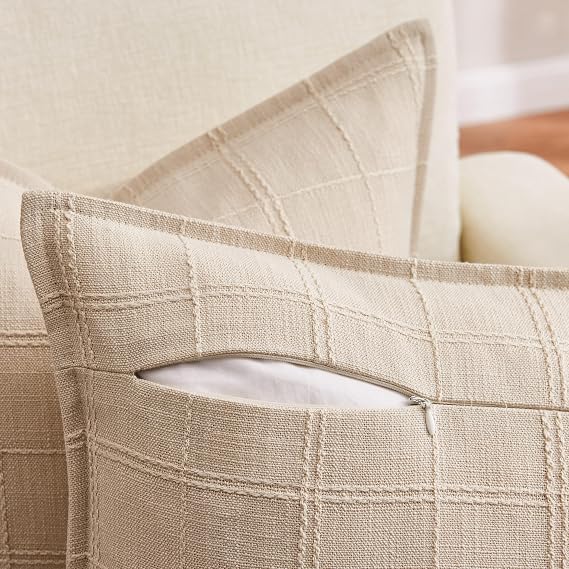 ZeeMart 2pk Check Linen Flanged Pillow Covers 22x22, Beige