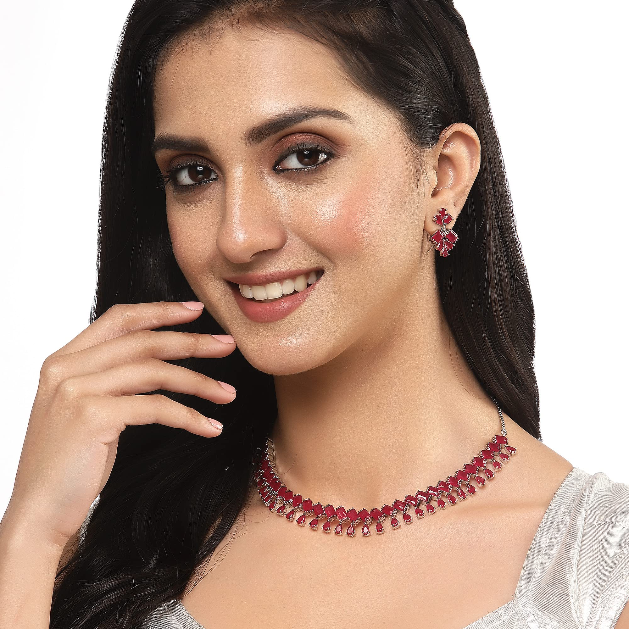 Pear Shaped American Diamond Necklace Set