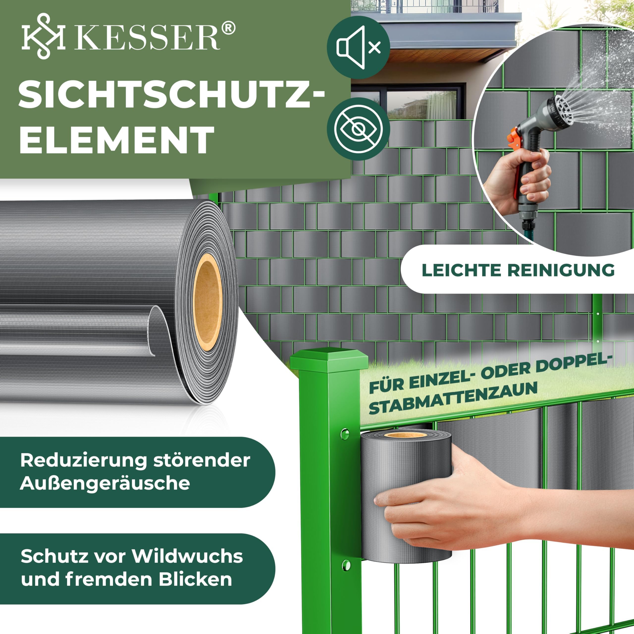 KESSER® Bandes brise-vue en PVC - Clôture double fil - Opaque - 70 m x 19 cm - 60 clips de fixation - Résistant aux intempéries et au vent - Film de clôture - Clôture de jardin - Anthracite