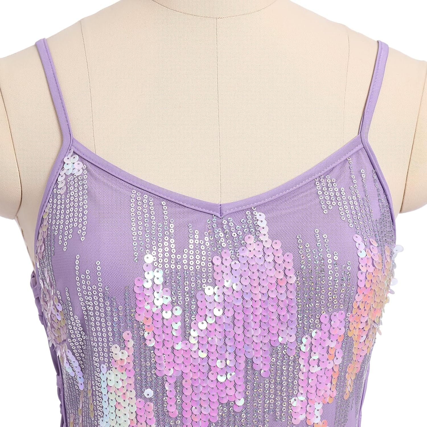ODASDO Women Sparkly Sequin Tassel Fringe Bodysuit Cami Strap Latin Dance Leotard Jumpsuit One-piece Festival Rave Outfits