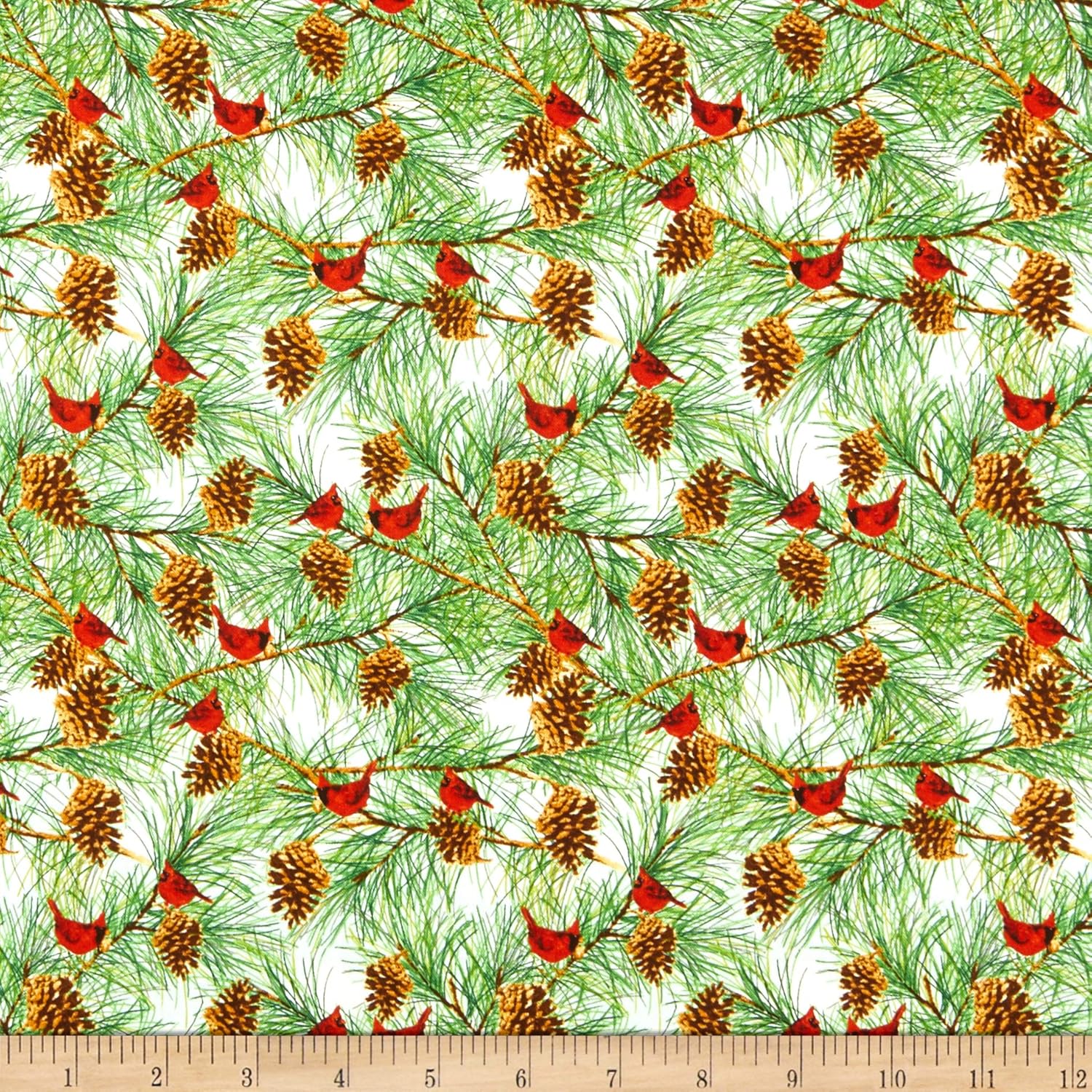 Henry Glass Snow Days Pinecones & Cardinals Blue/Green Quilt Fabric By The Yard