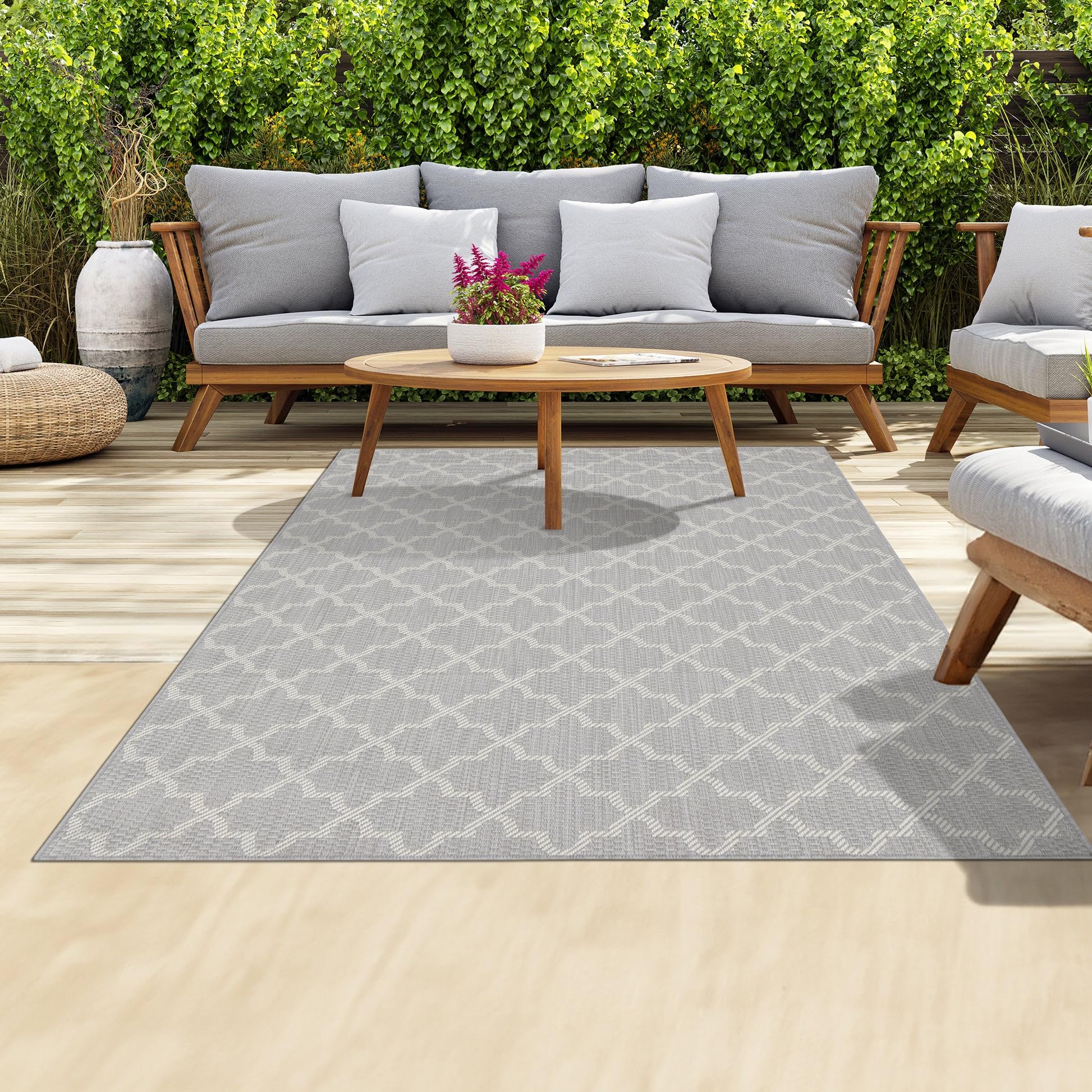 HomeArt Outdoor Rugs | Easy-Cleaning Indoor & Outdoor Area Rugs for Porch, Deck, Balcony, Garden, Picnic, Kitchen, Hallway | UV & Weather-Resistant Large Patio Rug Mats | Anthracite Cream 200 x 290 cm — view 187