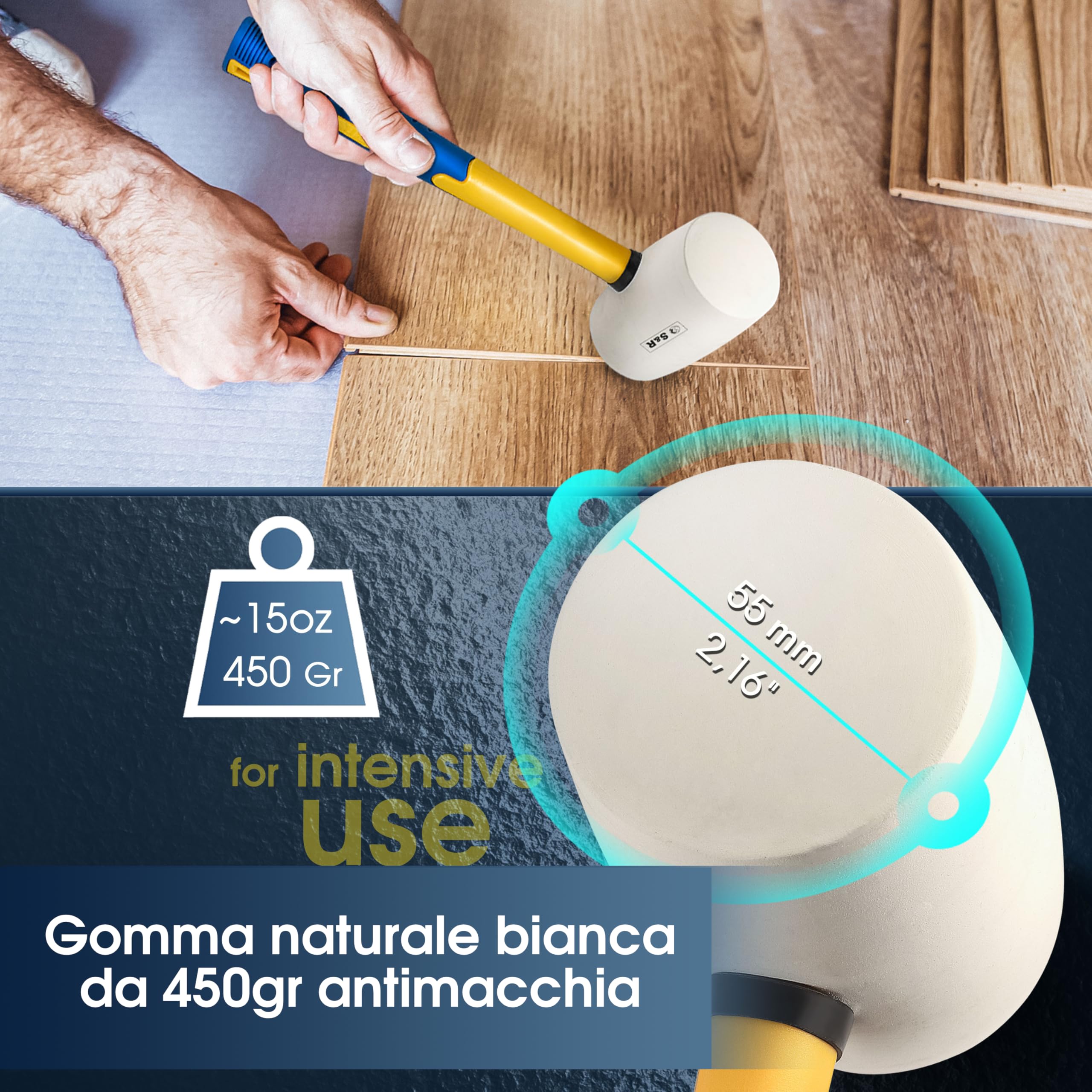 S&R Martello Gomma Bianco 450g 55mm Naturale Professionale per Piastrelle Antivibrazioni