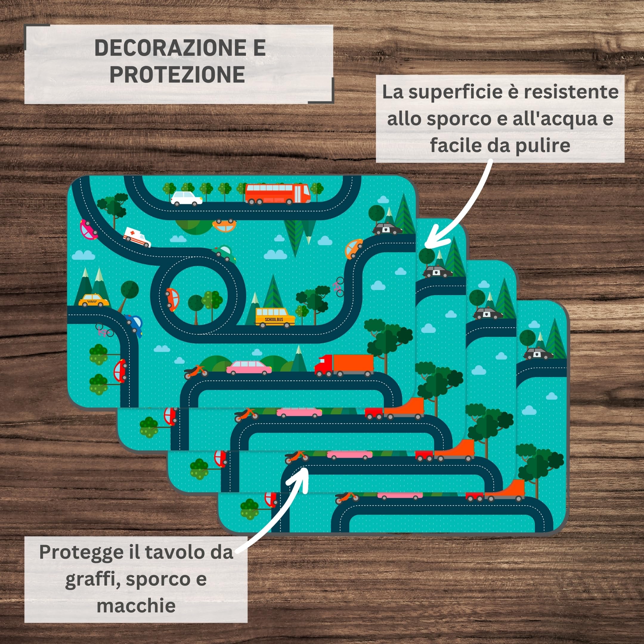 4 Tovagliette Bambini On The Road Blu 30x45cm - Plastica AntiMacchia Facile Da Pulire - Foto 3
