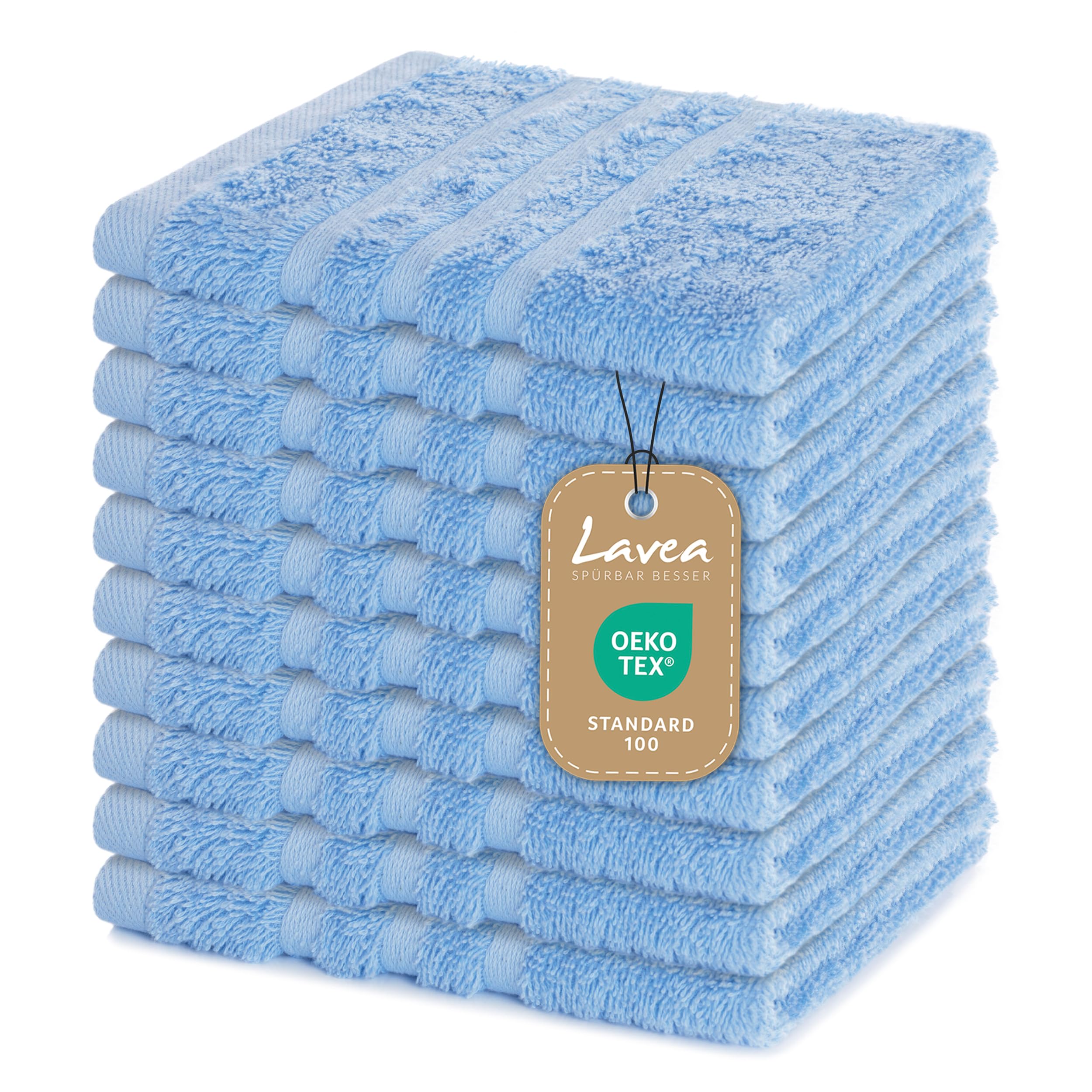 Lavea 10-Piece Terry Cloth Towel Set, 30 x 30 cm, 100% Cotton Terry 500 g/m², Guest Towels and Small Washcloths, Easy Care at 60 °C, Terry Series Elena, Ideal for Bathroom and Guest Toilet, Dolphin