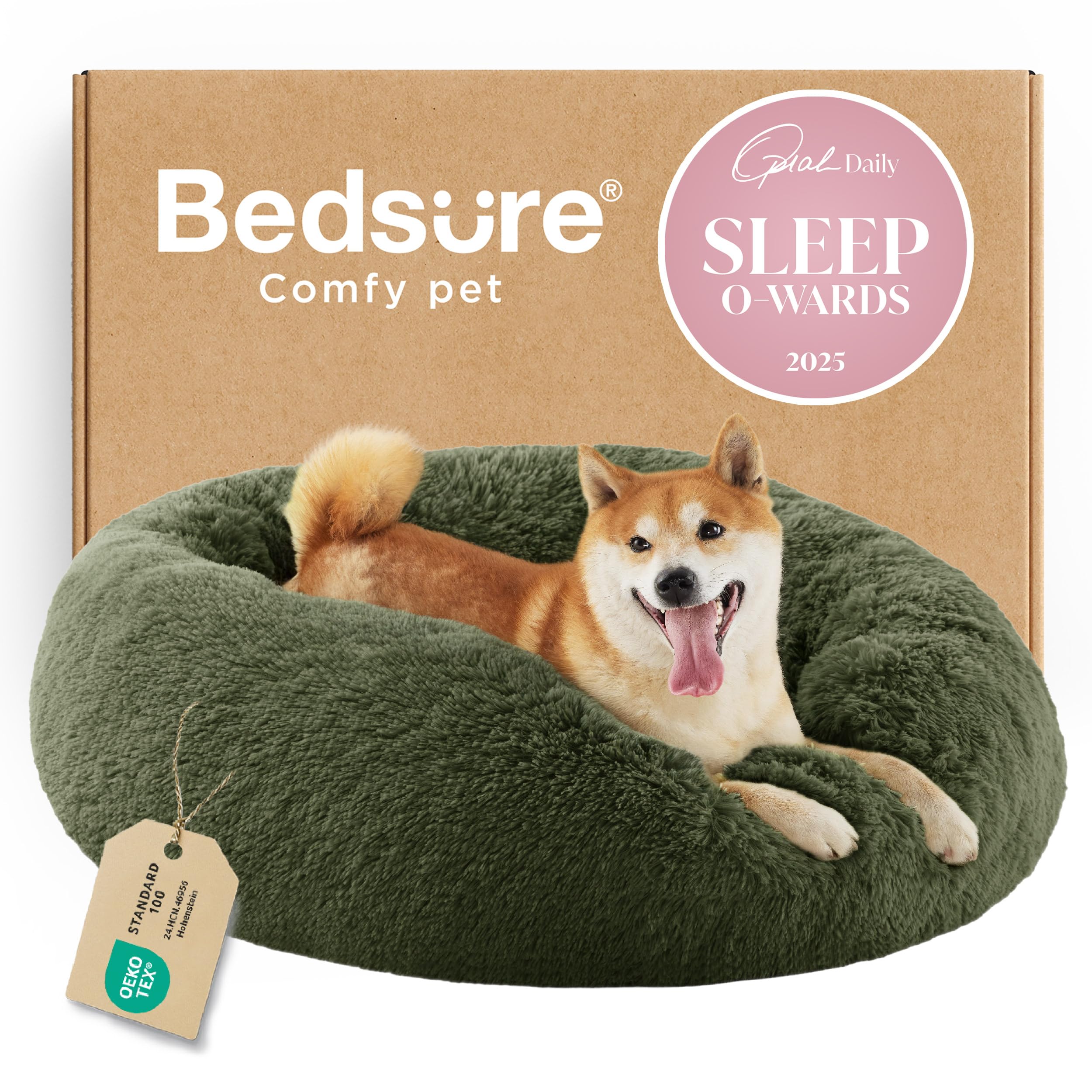 Bedsure Calming Dog Bed Medium Size Dog Donut Washable Pet Bed,30ins Green