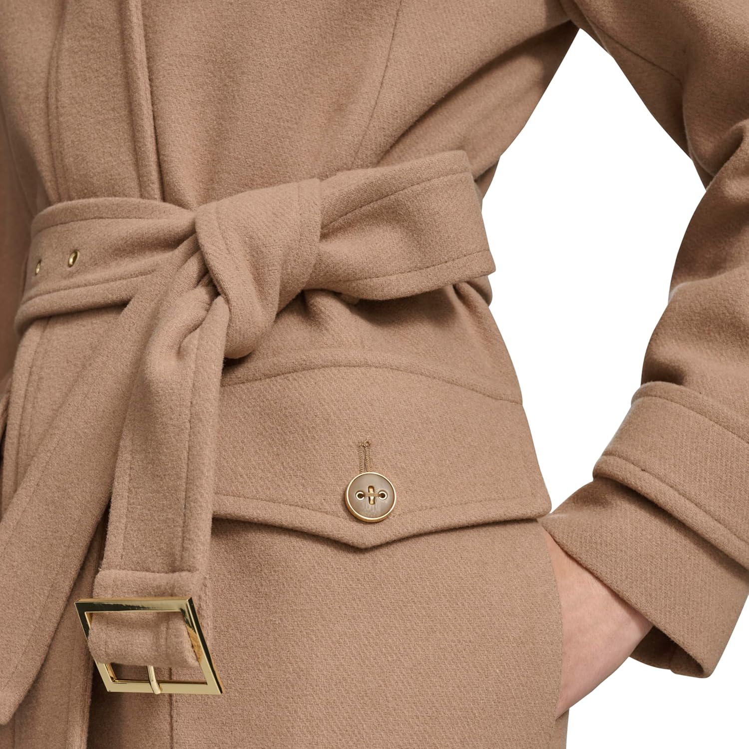 Andrew Marc womens Stand Collar Belted Wool Trench Coat With Soft Ribbed-knit Collar Detail - Image 8