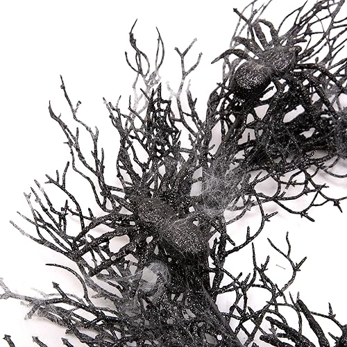 Miniatura 3 de 18 Inch Halloween Wreath Black Wreath with Spiders and Webs Door Wreath with Halloween Decorations for Halloween Party and Holiday Decorations