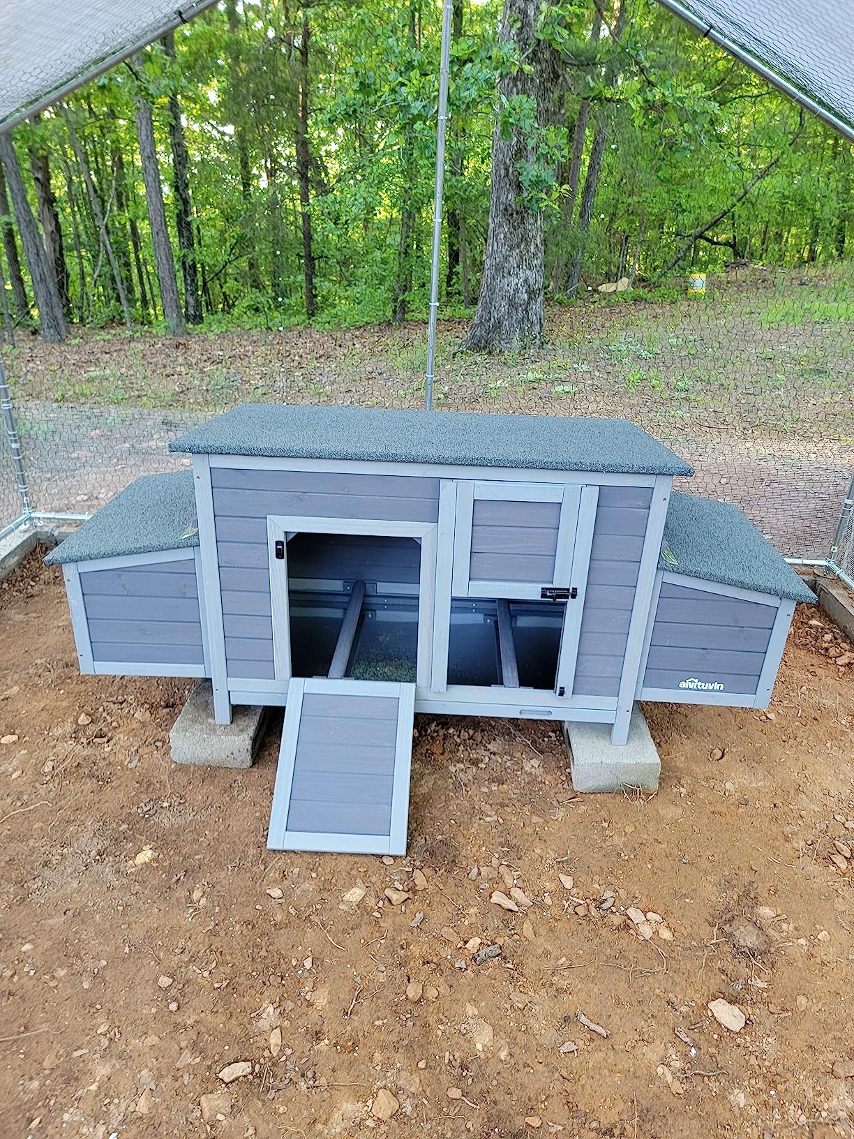 38/mo Finance Chicken Coop Outdoor Wooden Hen House with Nesting Box Poultry Cage with 2