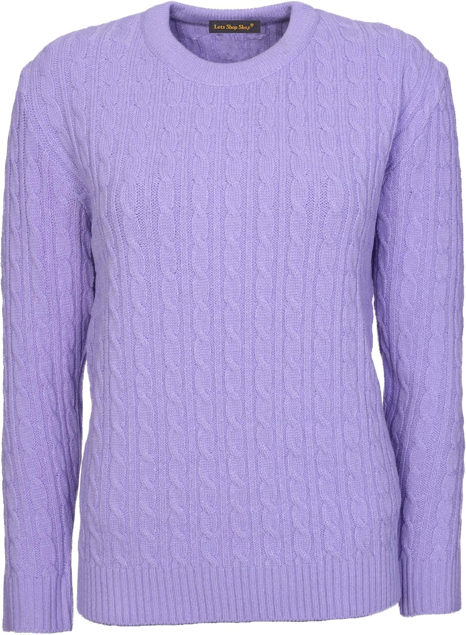 Lets Shop ShopNew Womens Ladies All Over Chunky Cable Knit Long Sleeve Jumper Round Crew Neck Top Knitted Pullover Sweater Plus Size 10 12 14 16 18 20