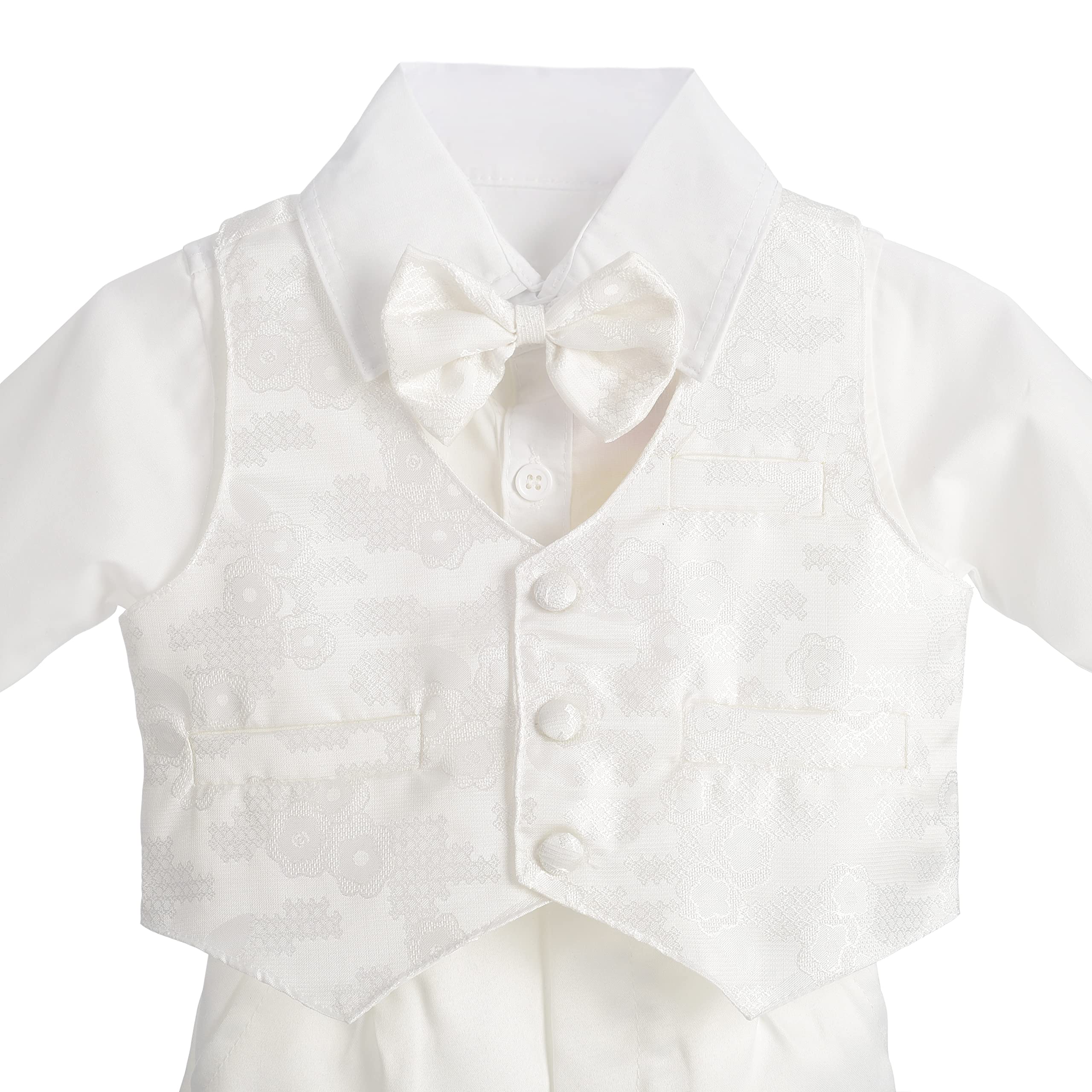Lito Angels Ropa de Bautizo Traje de Boda Marfil Ivory para Bebe Niño, Manga Larga, Talla 3-18 Meses
