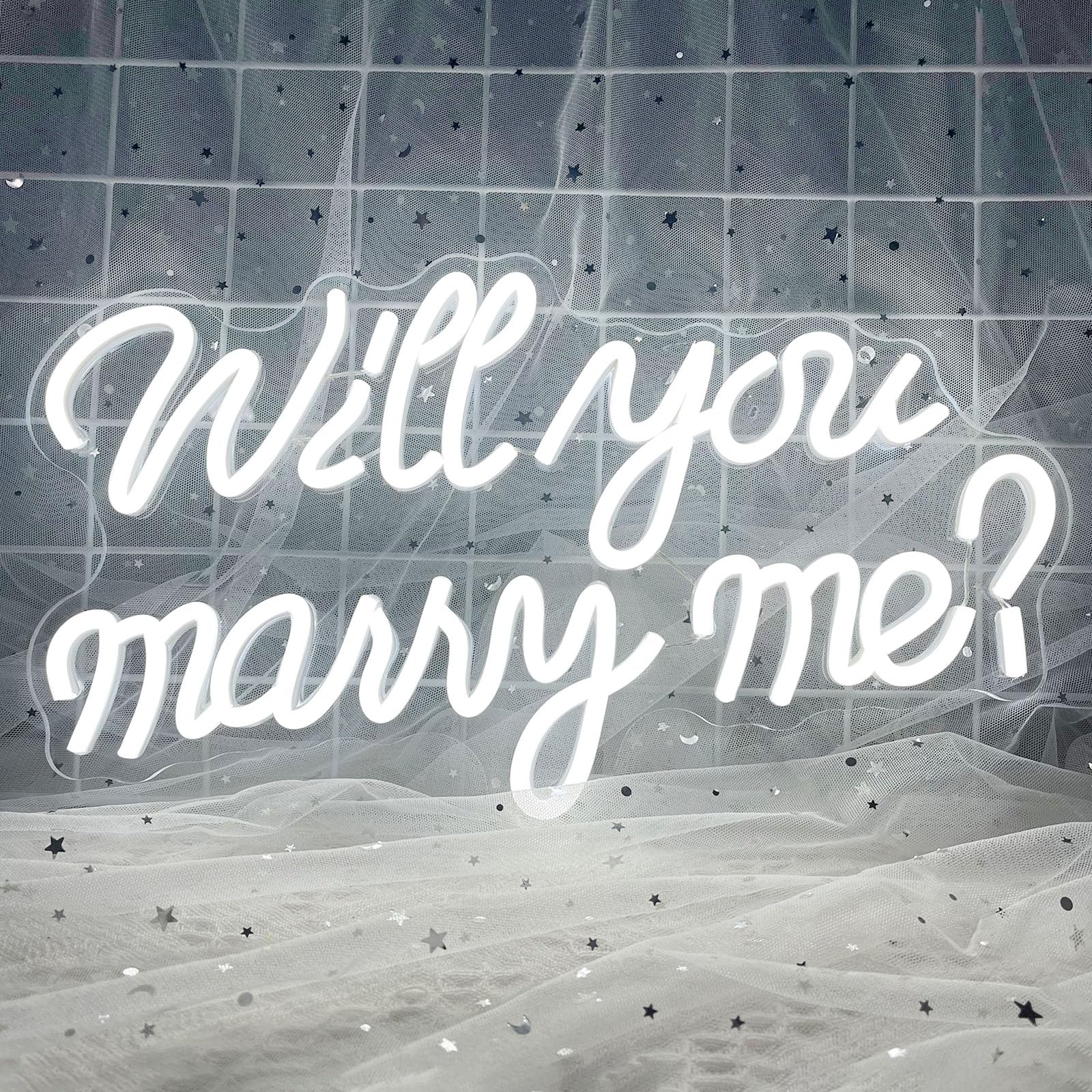 Will You Marry Me Neon Sign, LED Neon Light for Proposal Engagement Art Decor, Marry Me Neon Signs for Engagement Wedding Valentines Day Girlfriend Party Bedroom Wall Hanging Decoration