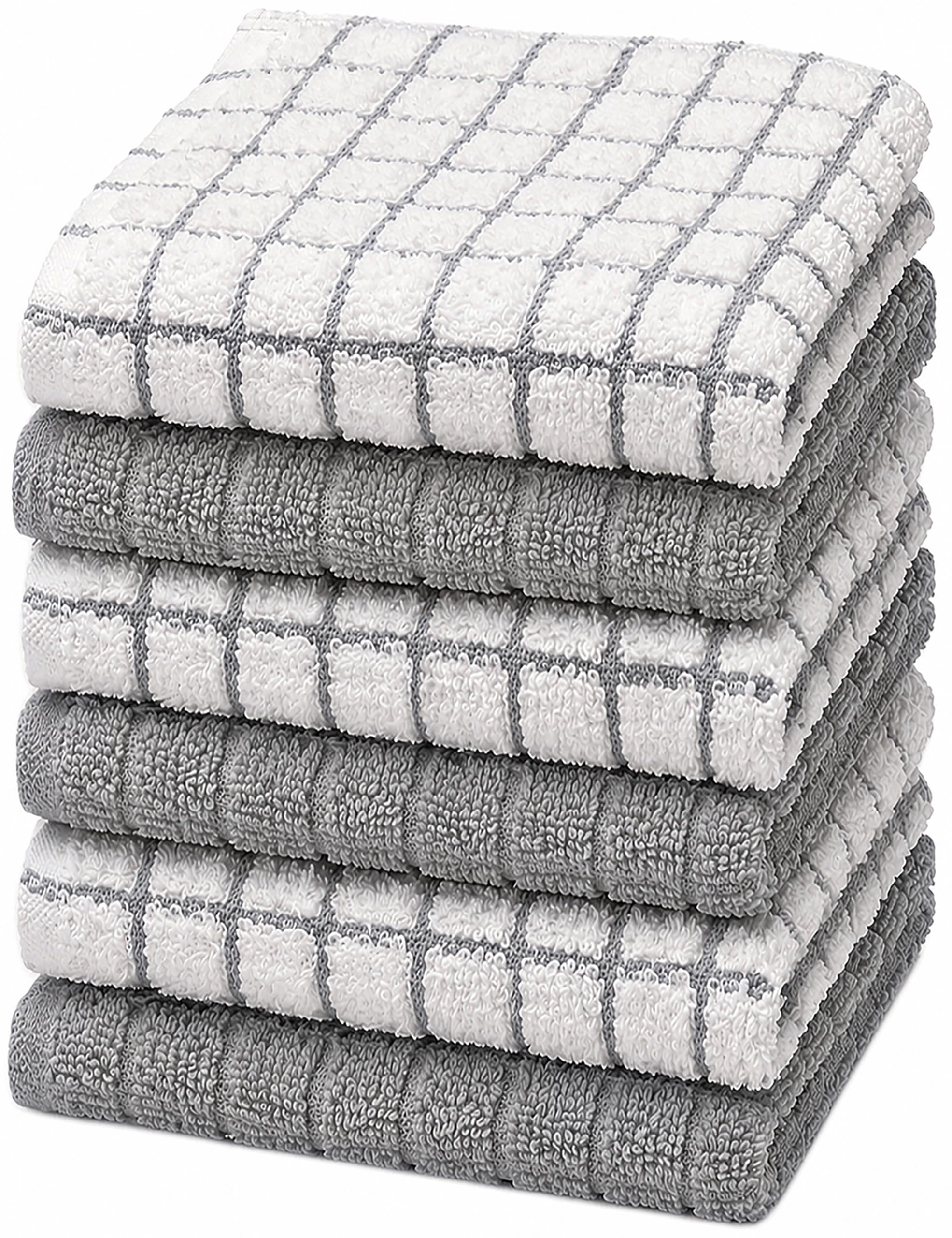 Bumble Dish Cloths (6-Pack), 100% Cotton Kitchen Towels, 12"x12" - Gray