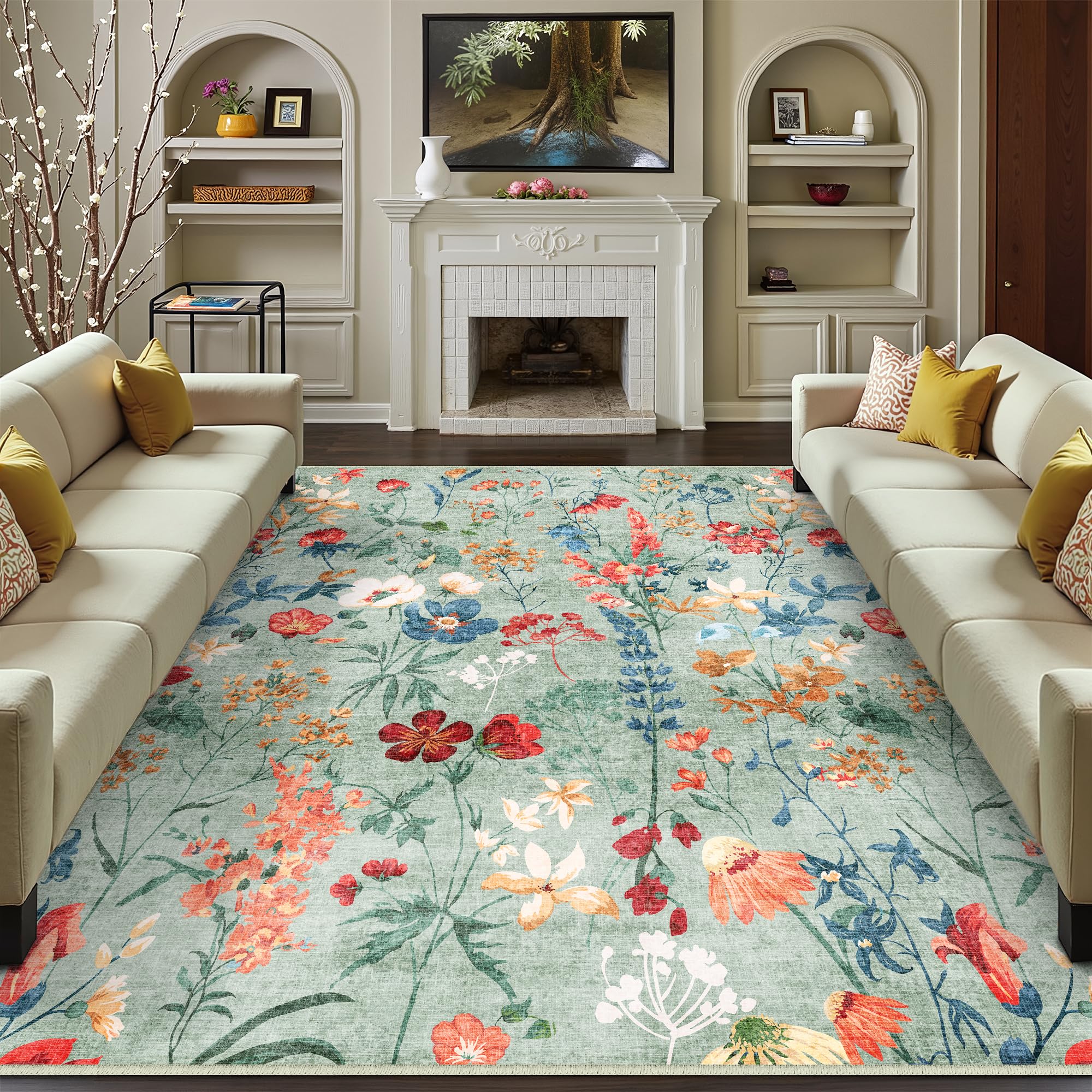 HUGEAR Vintage Teppich Wohnzimmer Wohnzimmerteppich Waschbarer rutschfest Teppiche Carpets Schlafzimmer Rug Esszimmer Büro Kinderzimmer Waschküchen Rugs Kurzflor Carpet