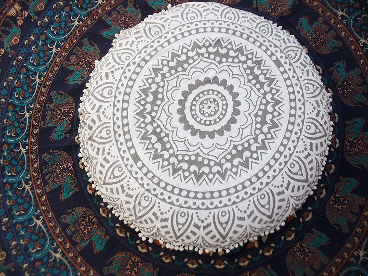 ソフィアアートOmbre Mandalaフロアクッション、装飾スロー枕カバー32 cm、ラウンドPoufオットマン、Indianアウ