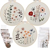 Uphome 3-Pack Embroidery Starter Kit for Beginners - Stamped Cross Stitch with Floral Patterns, Hoop, Threads & Needles