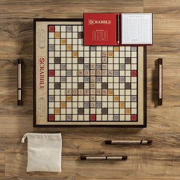 WS Game Company Scrabble Grand Folding Edition with Rotating Wooden Game Board