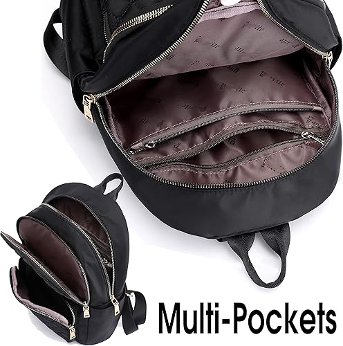 Miniatura 2 de Mochila para mujer, mochila de viaje de nailon, bolsa escolar pequeña negra para niñas, negro acolchado, talla única, Modernoajustado