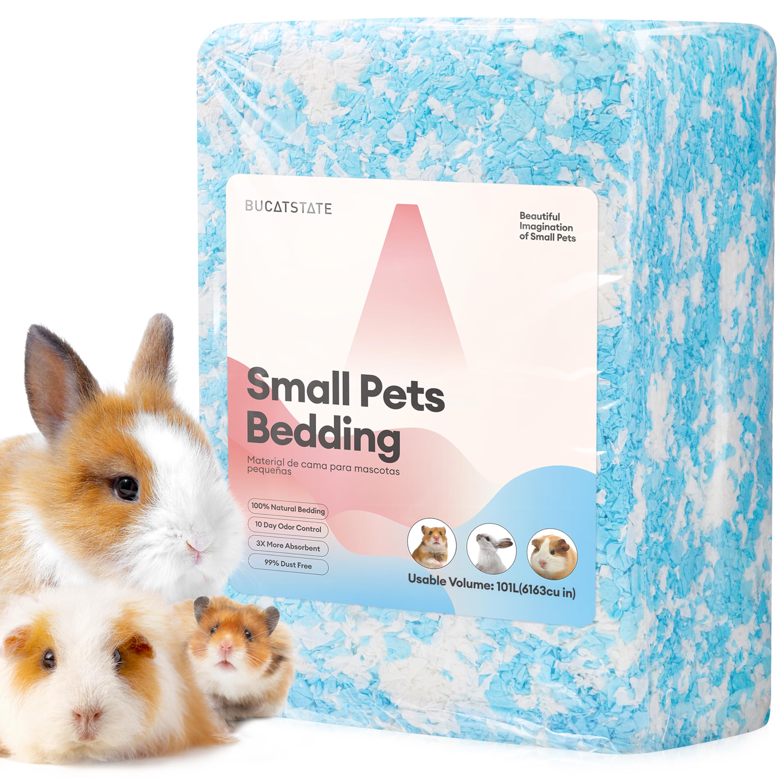 BUCATSTATE Hamster Bedding 101L, 99% Dust-Free Guinea Pig Bedding Odor Control Paper Bedding, Cozy Small Animal Bedding Bulk for Rabbit Rat Syrian Dwarf Hamsters Gerbils (Blue)