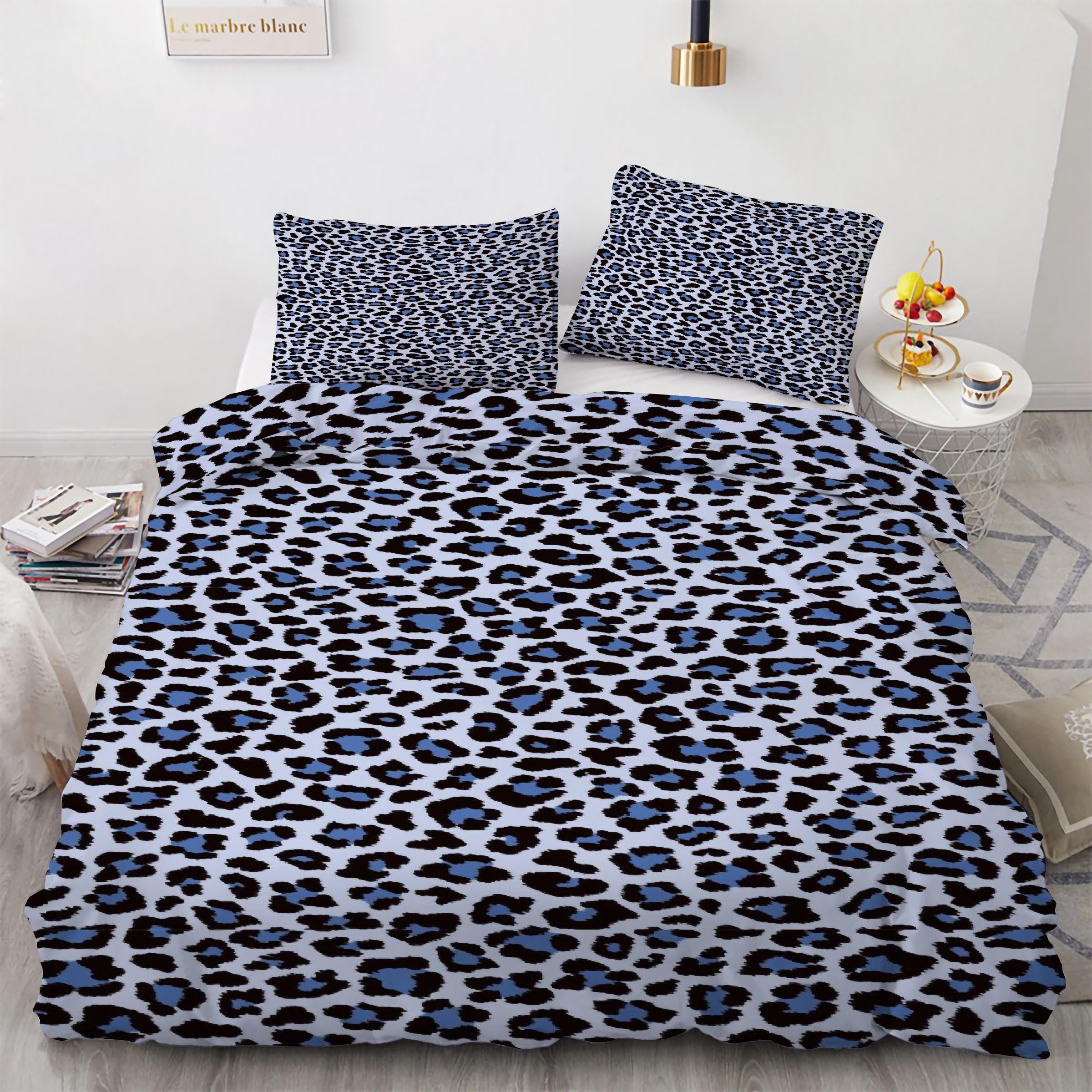 Ensemble de literie 3 pièces motif léopard bleu pour relooker une chambre d'ado