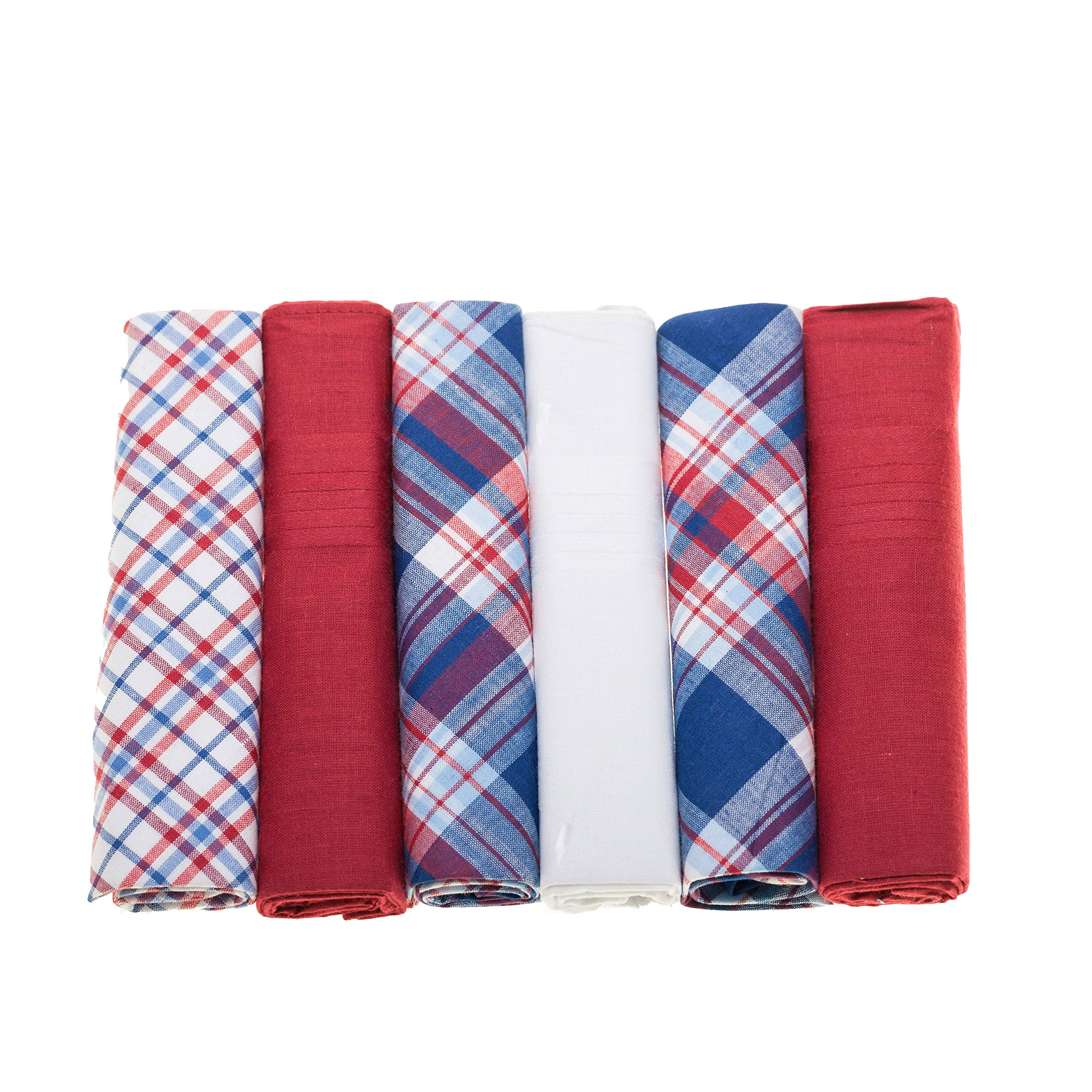 Surf the Shop 100% COTTON HANDKERCHIEFS HANKIES HANKYS MENS Quality Gift 3/4/5/6/7 Boxed NEW (6, Red Assorted Check)
