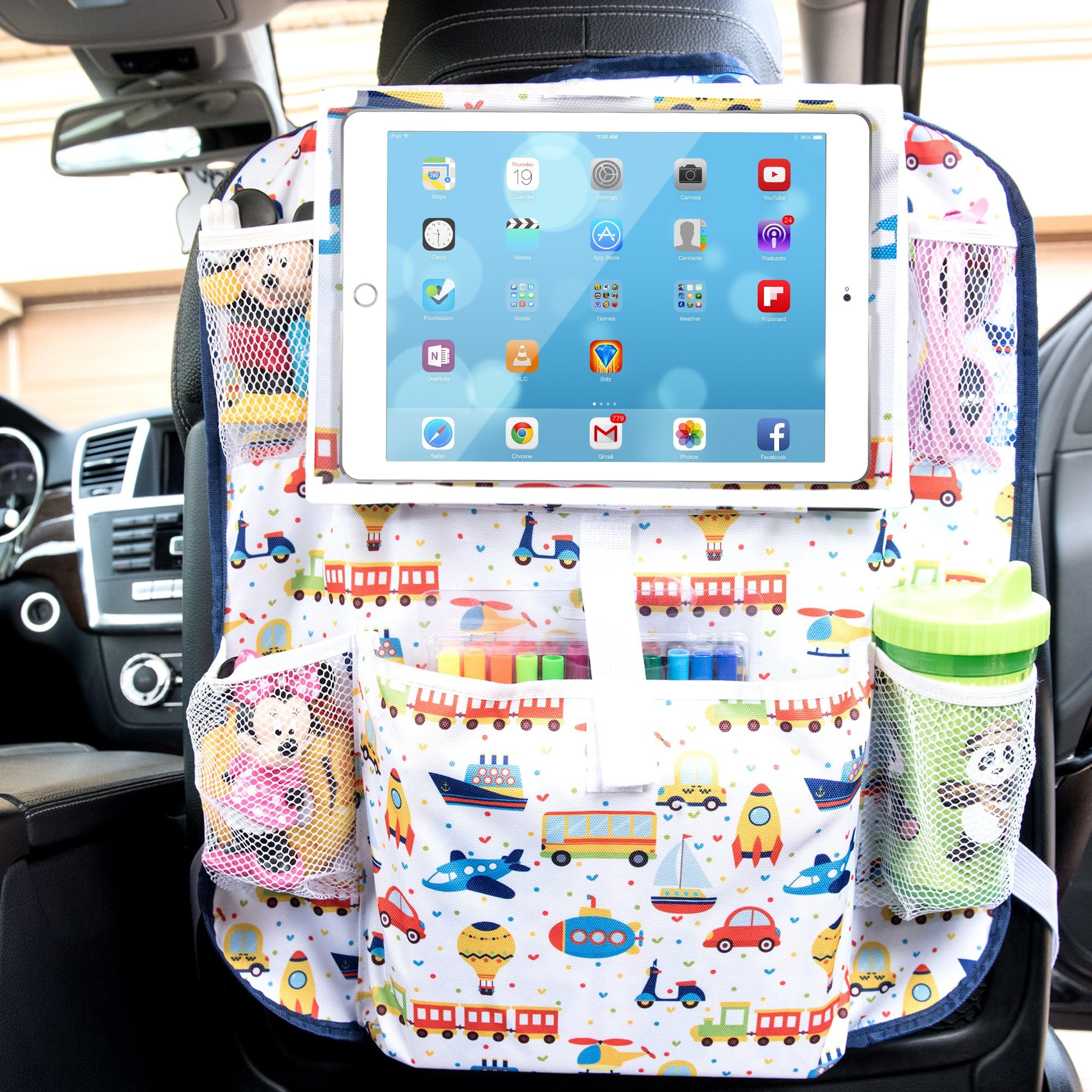 Kids Car Backseat Storage Organizer - Large Tablet Holder, up to 11.5 inches – Perfect for Toys, Books, Snacks, Drinks - Essential Road Trip Accessory - Also use as Kick Mat, Seat Back Protector