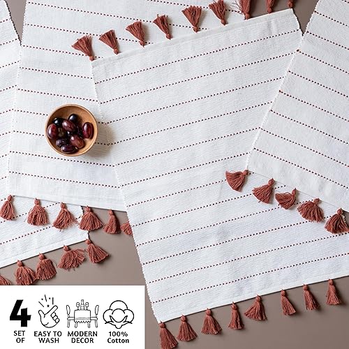 Miniatura 2 de Folkulture Juego de 4 manteles individuales, 14 x 19 pulgadas, 100% algodón, acanalados, para decoración de mesa de comedor, manteles individuales