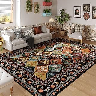 Bohemian Geometric Floral Area Rugs 5x7, Machine Washable, Low Pile Soft...