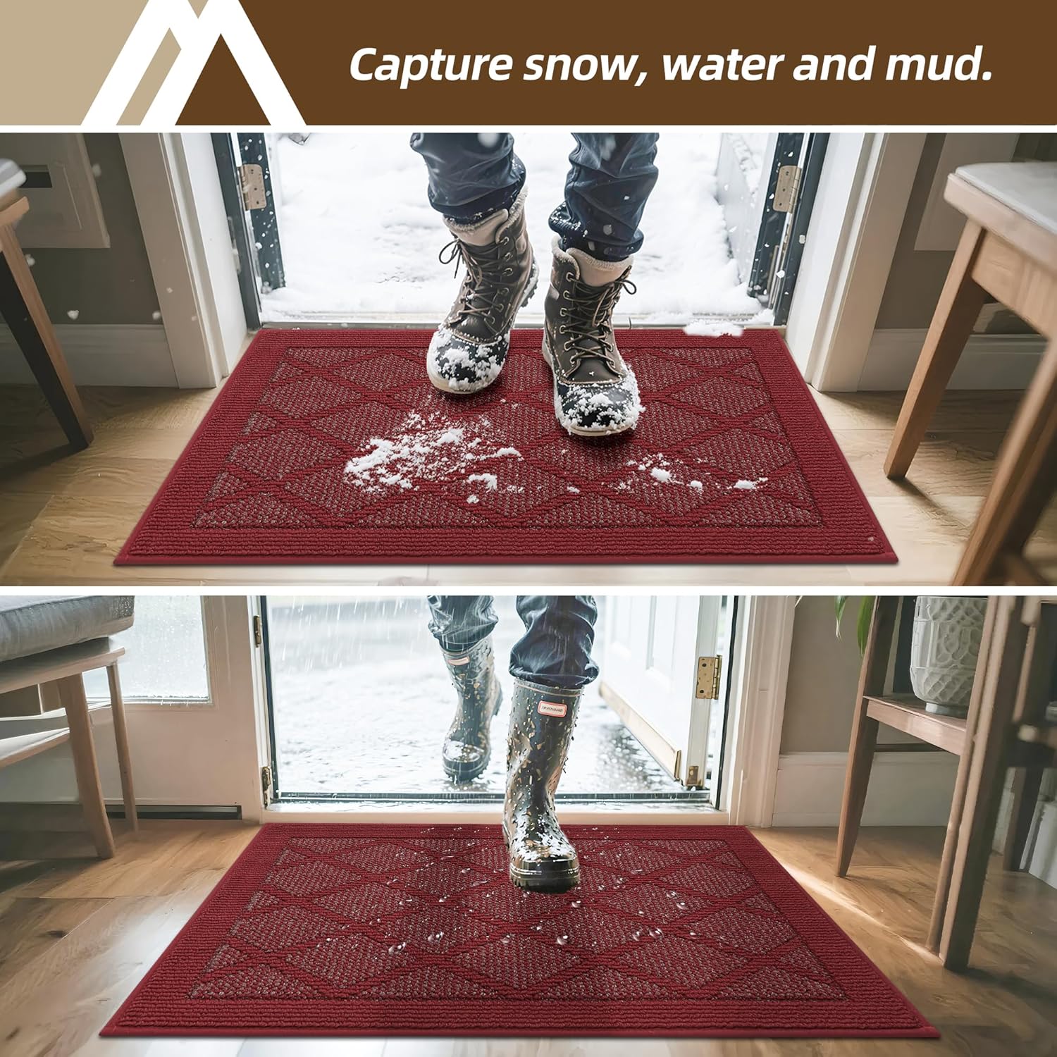 COSY HOMEER Non-Slip Door Mat 36"x60", Entryway Rugs Low Profile Absorbent Dirt Trapper Doormat for Front Entrance, Washable Polypropylene Entry Mat (Red)